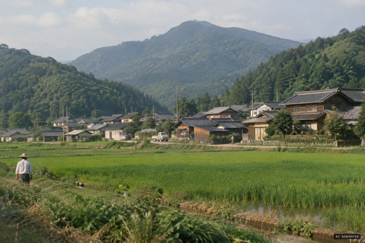 Saijō in summer 1970, beneath the forests of Mount Hiba