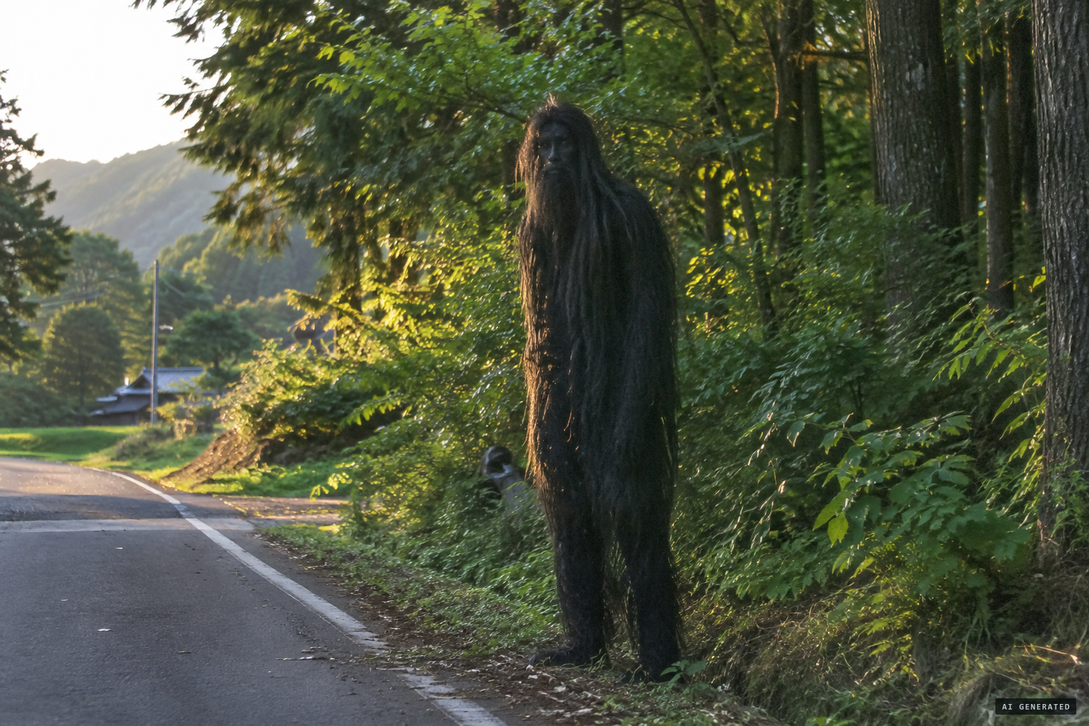 In 2024 a man sees a long-haired black creature in Saijō
