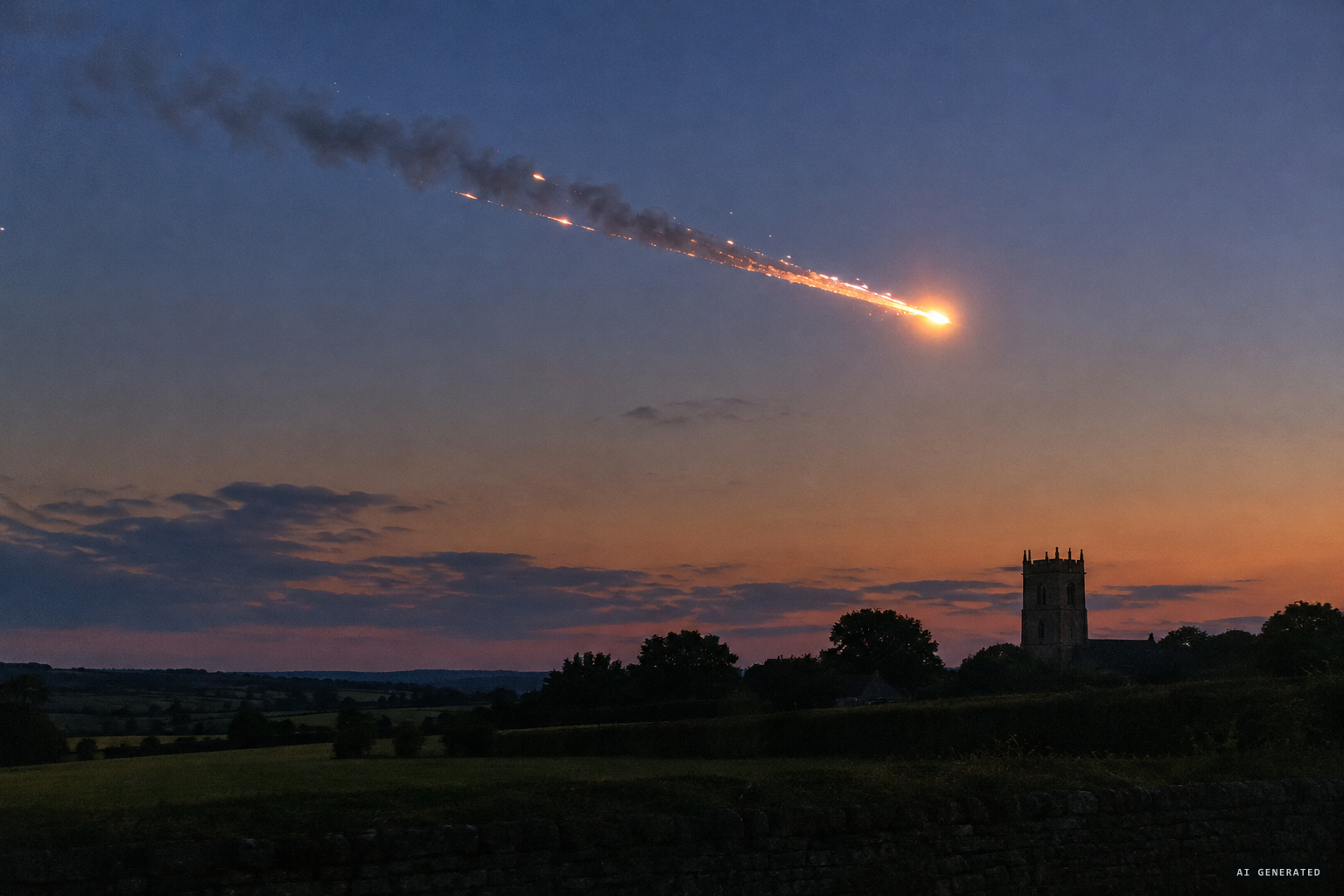 The usual reading: a slow fireball, or bolide, with a smoking, sparking train
