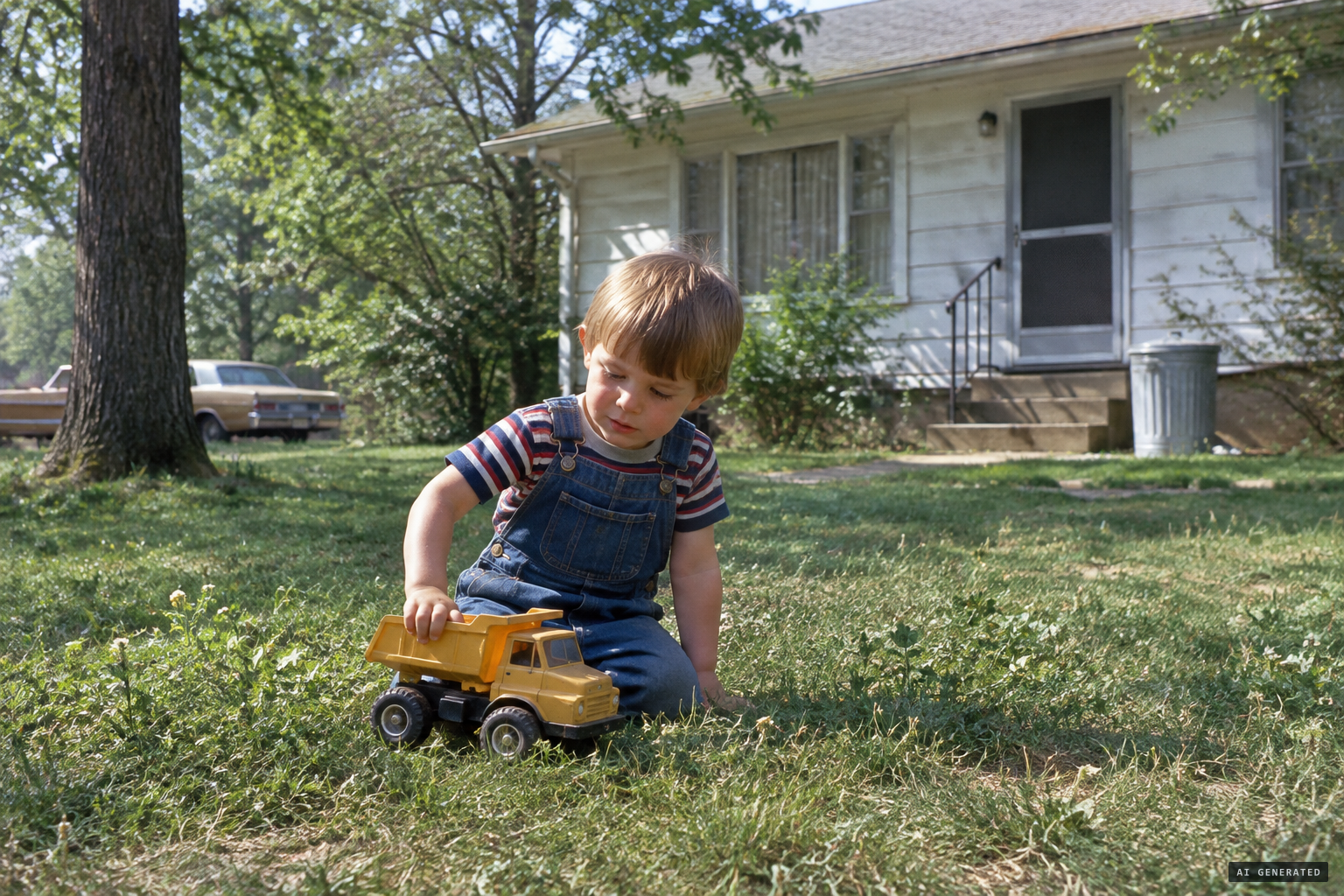 Four-year-old Gary Robertson playing in the family yard, April 26, 1976