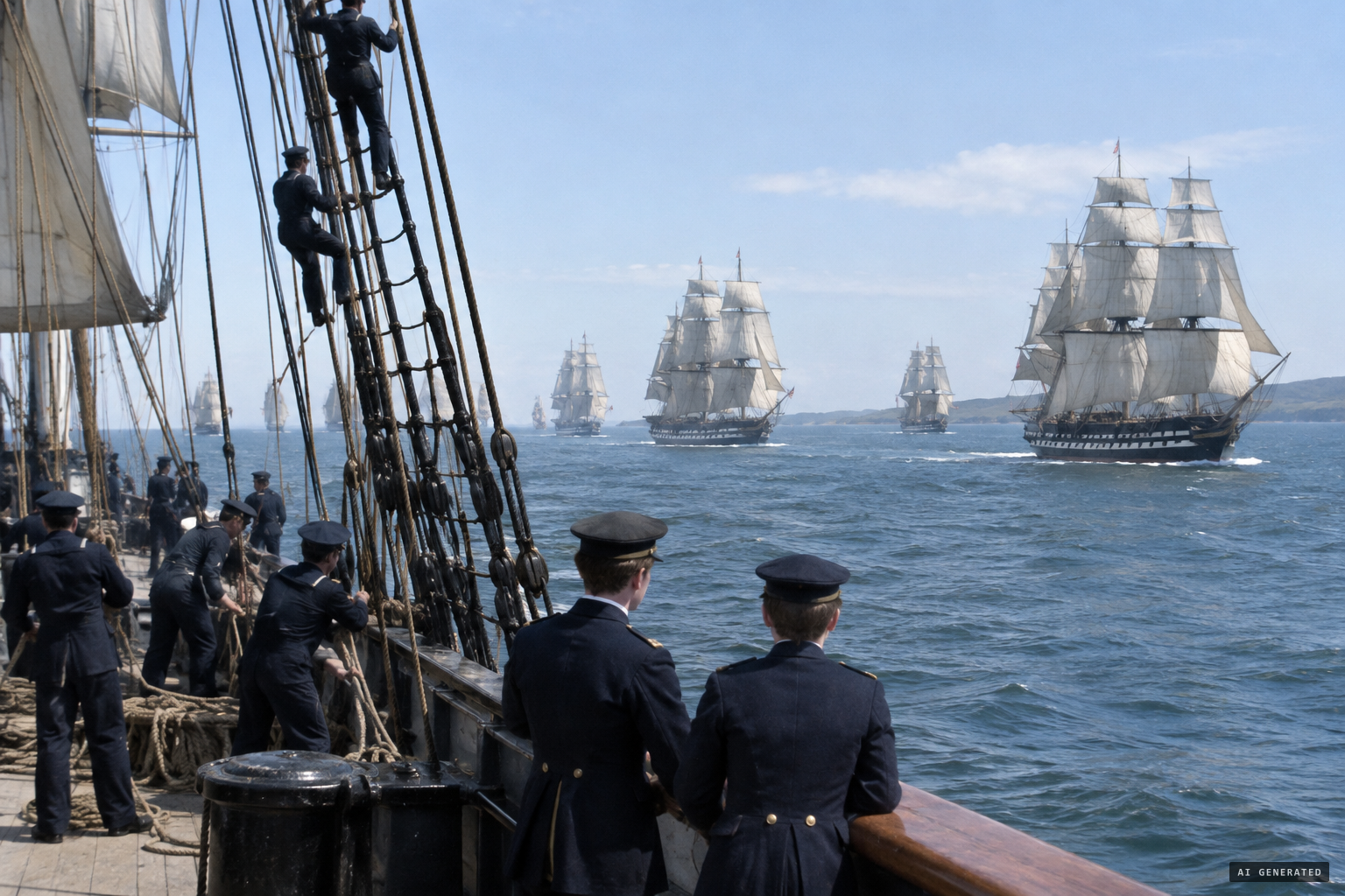 The Flying Squadron sails from Port Phillip with the princes aboard HMS Inconstant