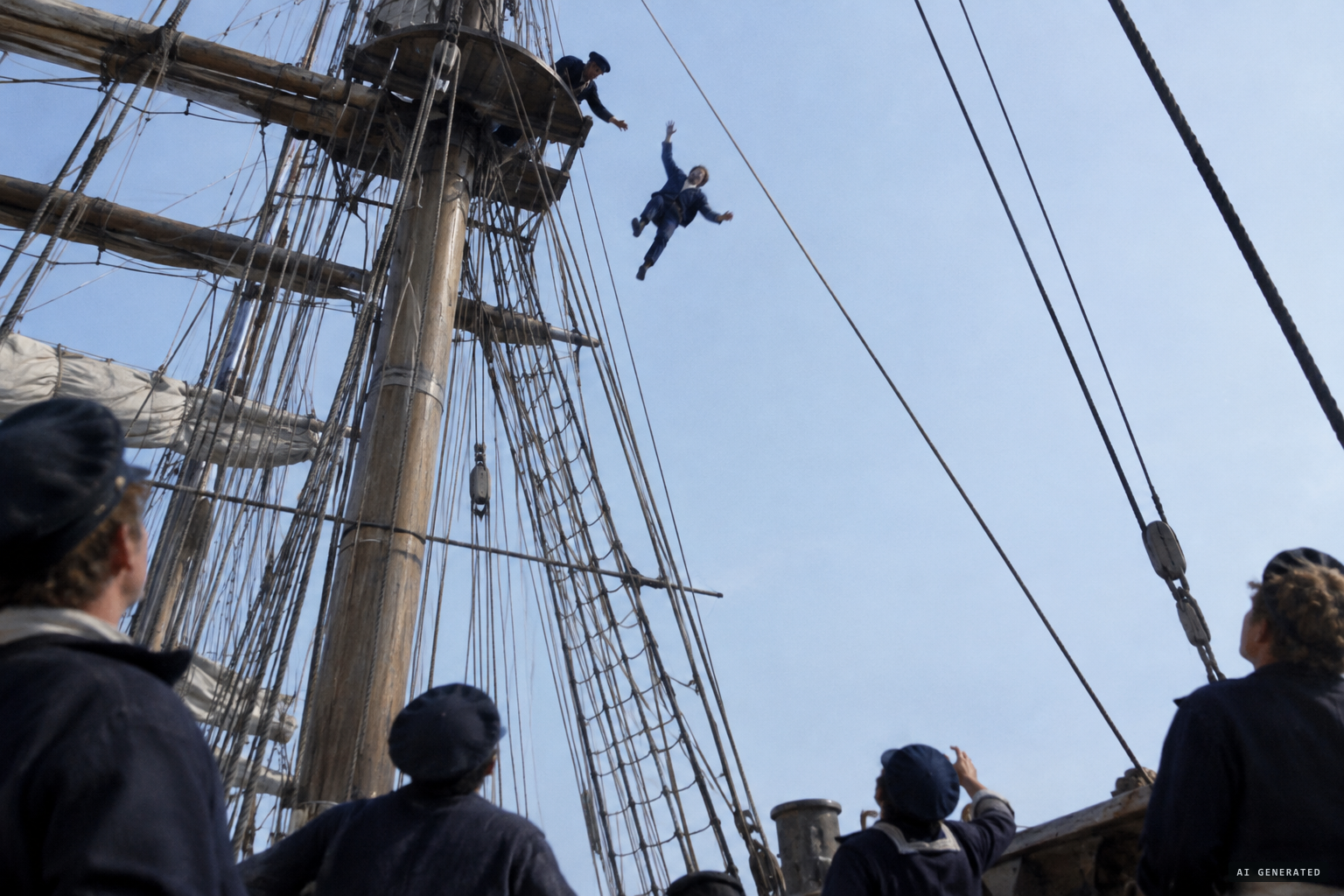 The seaman who reported the Dutchman falls from the fore topmast crosstrees