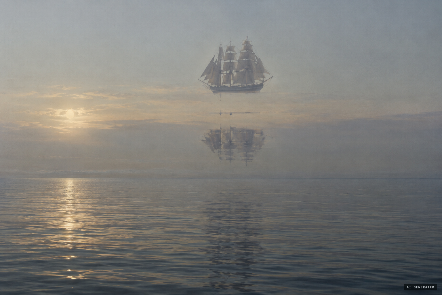A superior mirage, Fata Morgana or looming, makes a distant ship appear raised and near