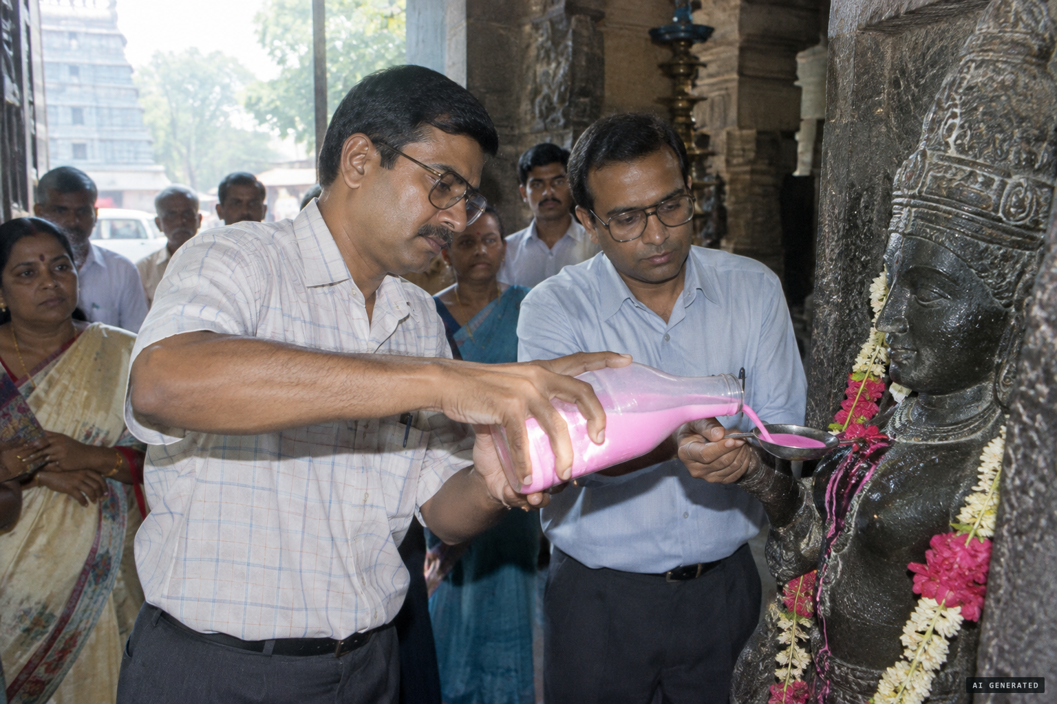 A Ministry of Science and Technology team adds food colouring to the milk.