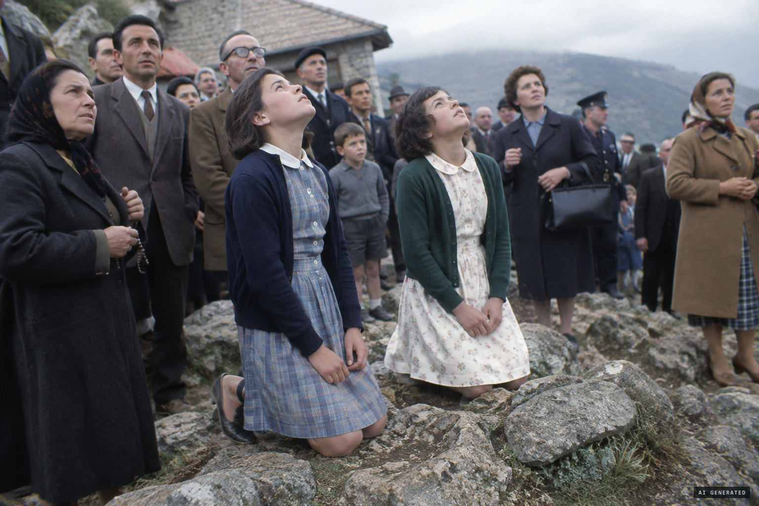 Spectators watch the girls in ecstasy, eyes fixed on the sky