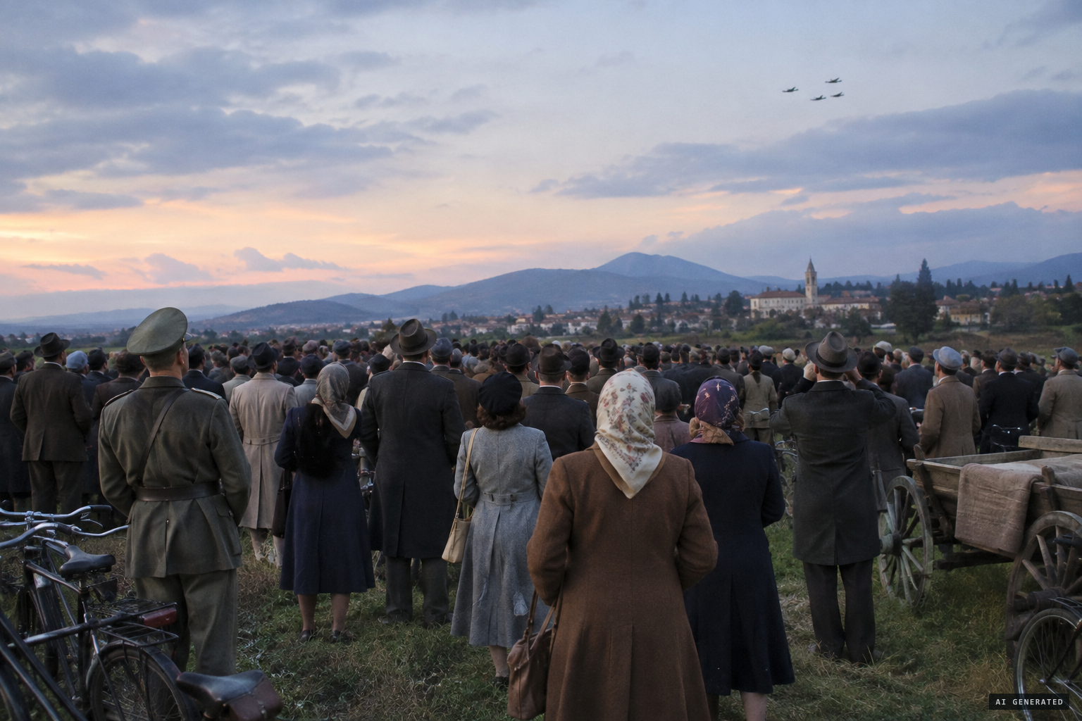 Huge crowds gather at Ghiaie and watch the sky
