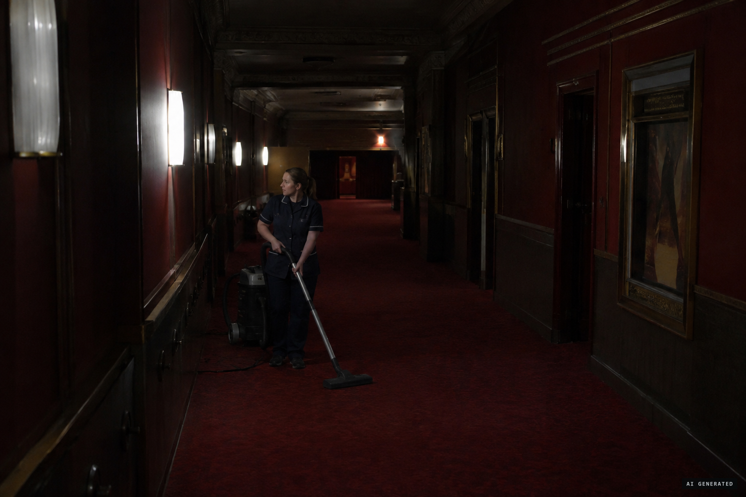 Lights flash on and off in the empty theatre