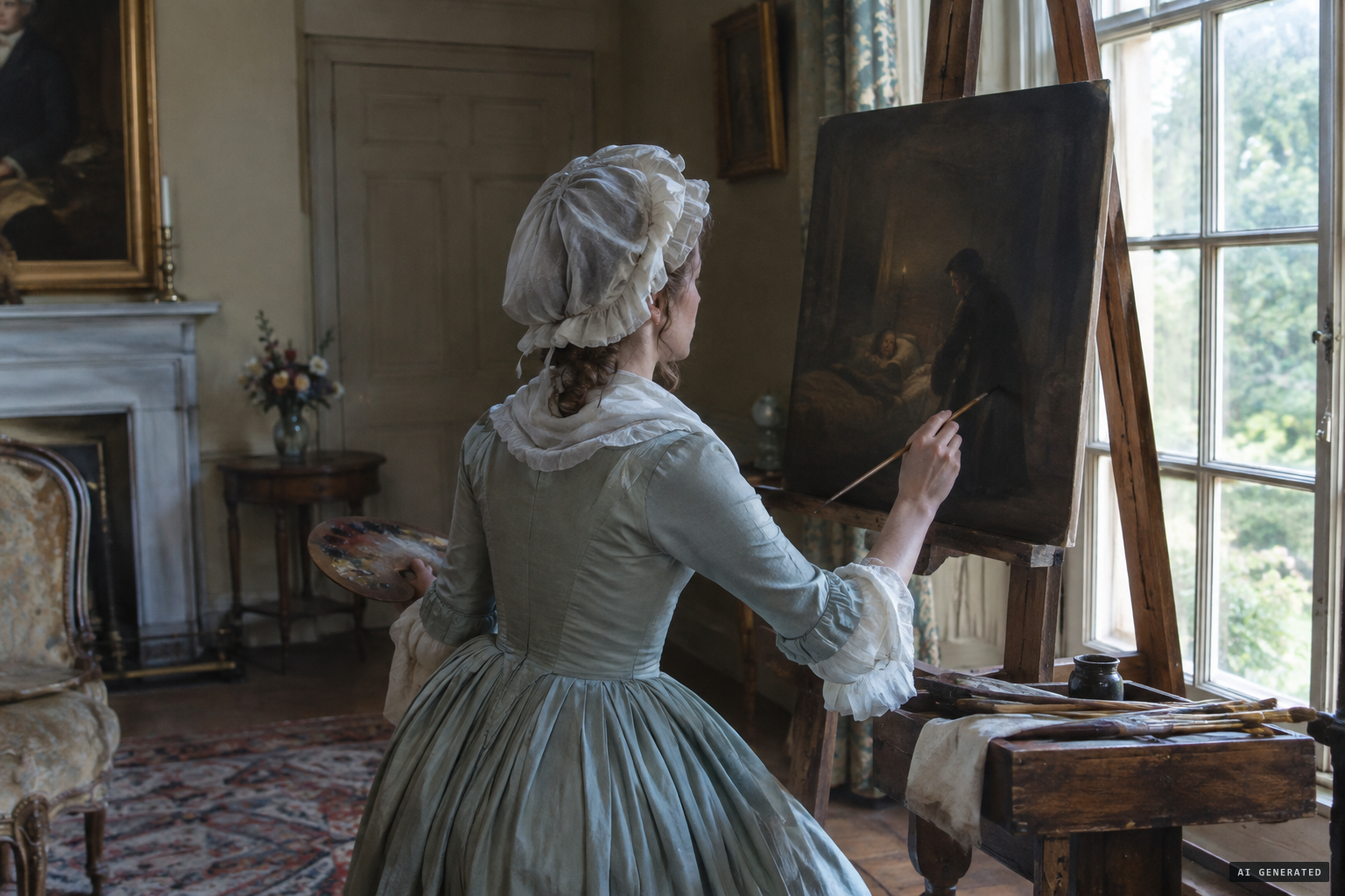 Lady Lyttelton paints a picture to commemorate the event