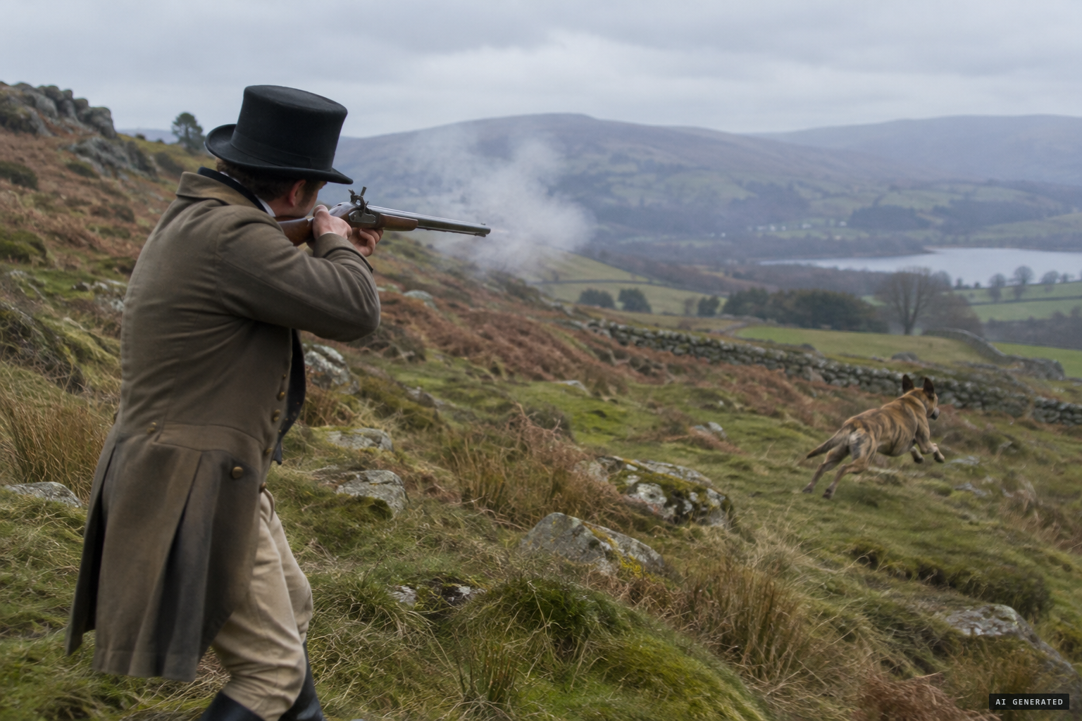 Willy Jackson's flint gun misses fire and the dog escapes