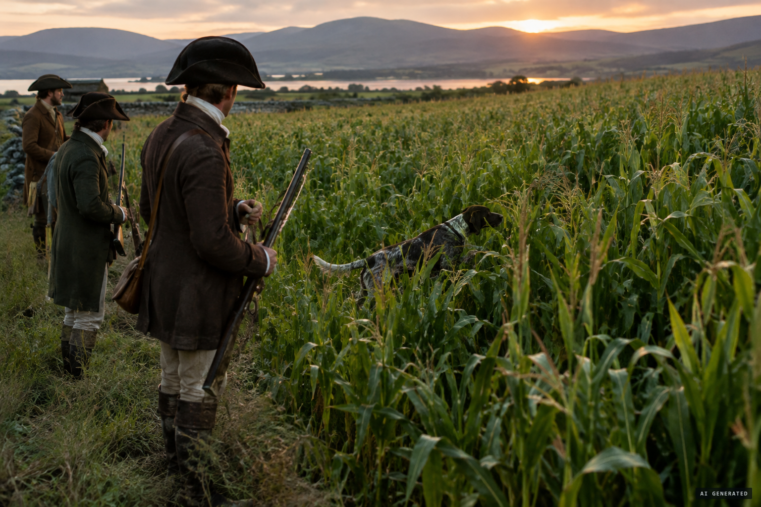 The dog slips from cornfield to cornfield