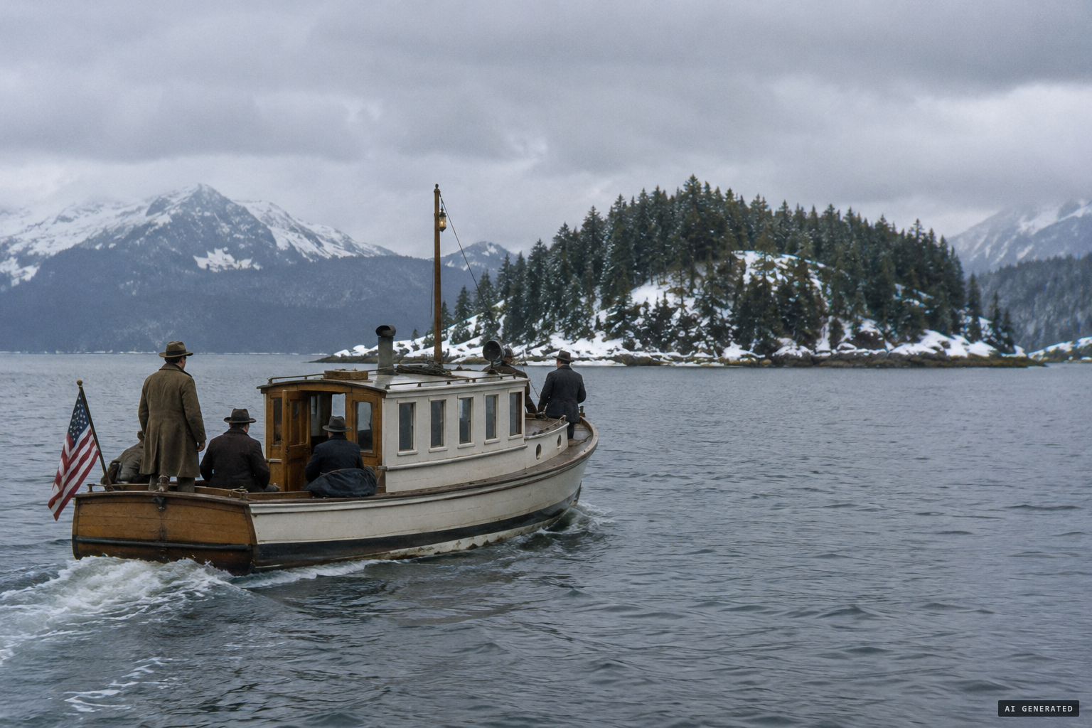 W. J. McDonald's party heads out on the Forest Service launch Chugach
