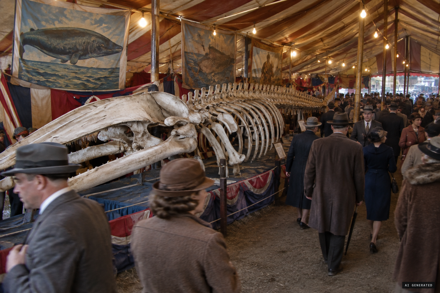 Tom Vevig tours the bones as 'Alaska's Prehistoric Monster' for 25 cents