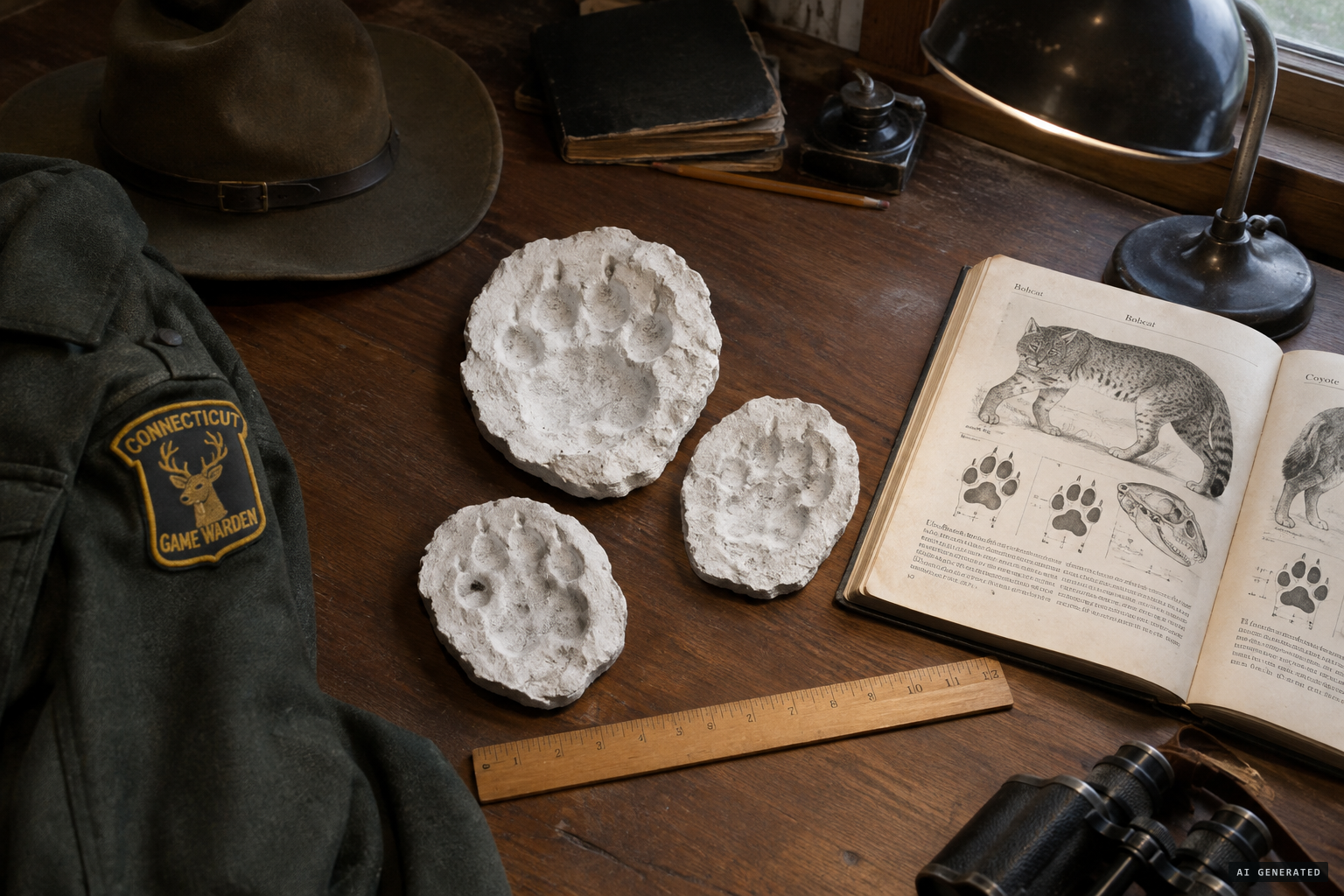 Plaster casts of the tracks, judged to be from a bobcat
