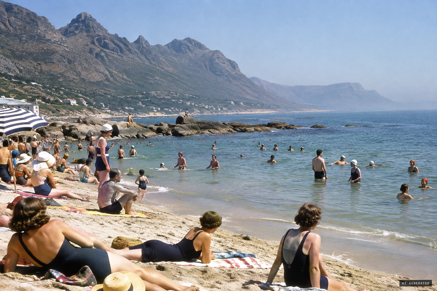 Bathers swim and sunbathe at Glencairn Beach