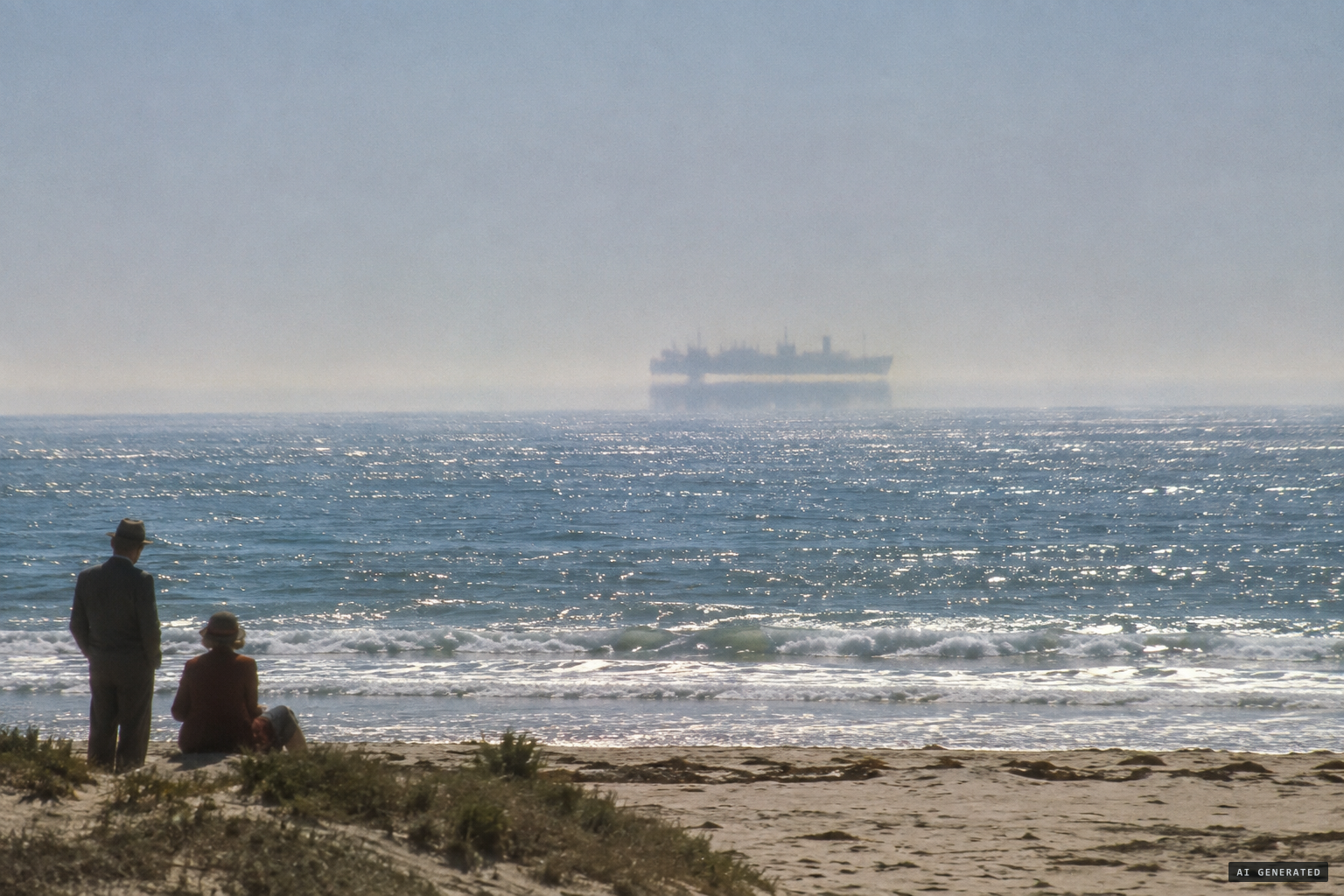 A superior mirage, or Fata Morgana, shows ships beyond the horizon