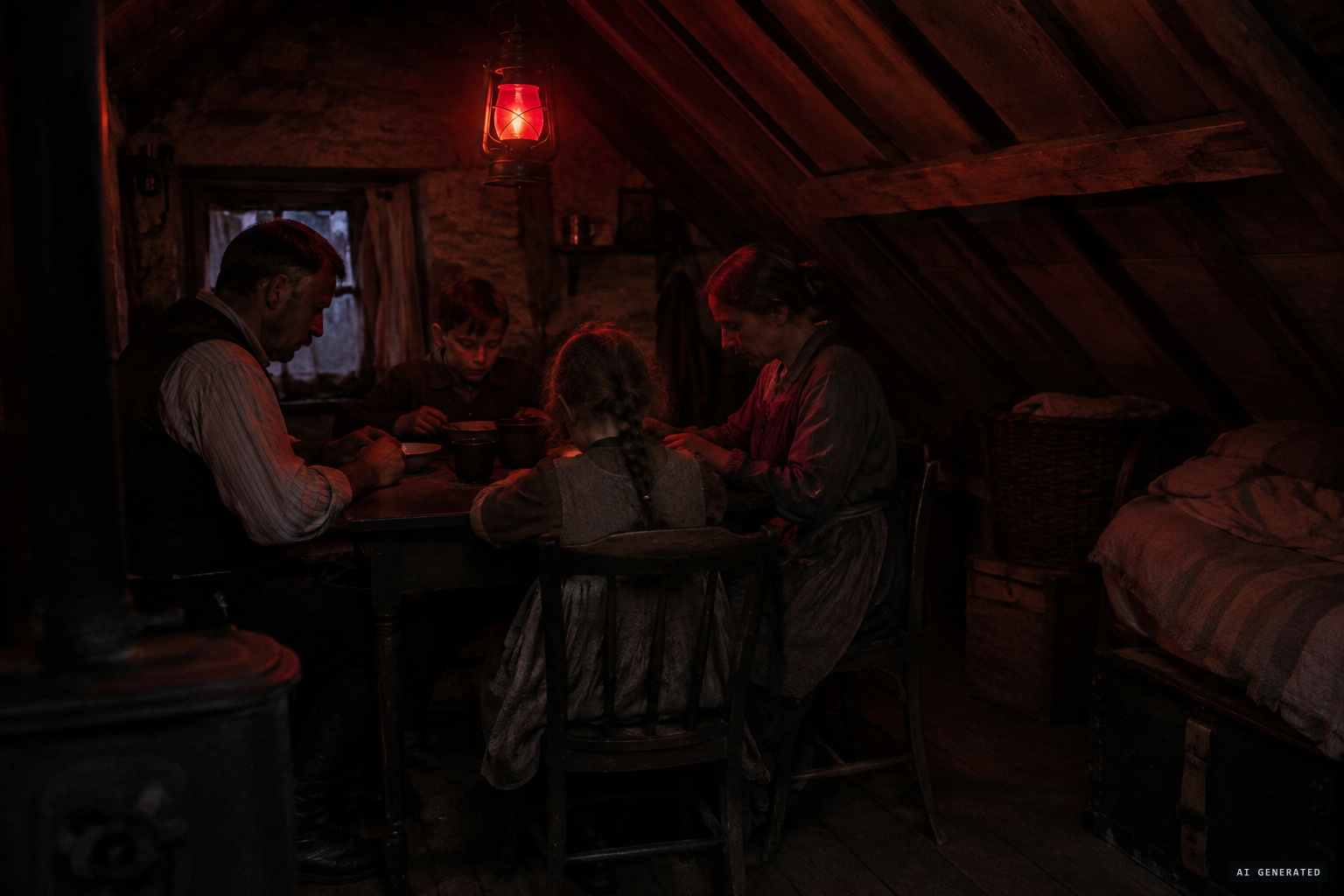 The family's weekly Spiritualist sittings in their red-lit attic