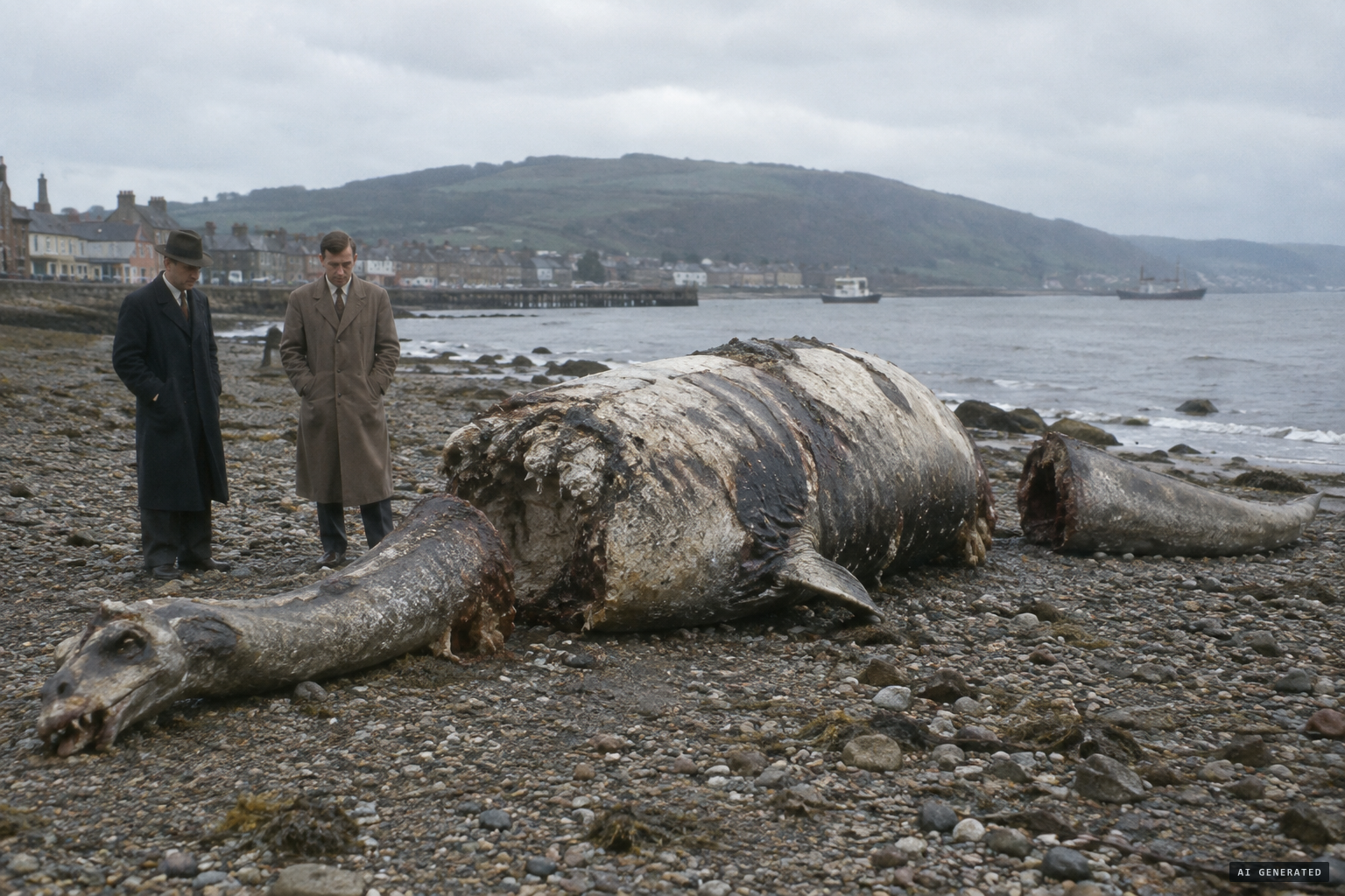 A 27-foot carcass in three parts: torso, neck and tail