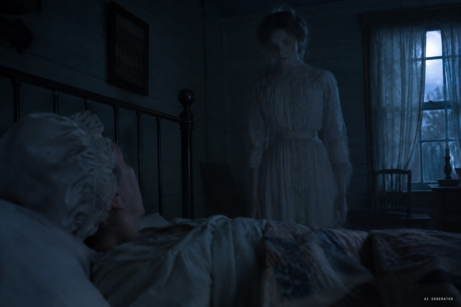 Zona appears at her mother's bedside, in the dress she died in