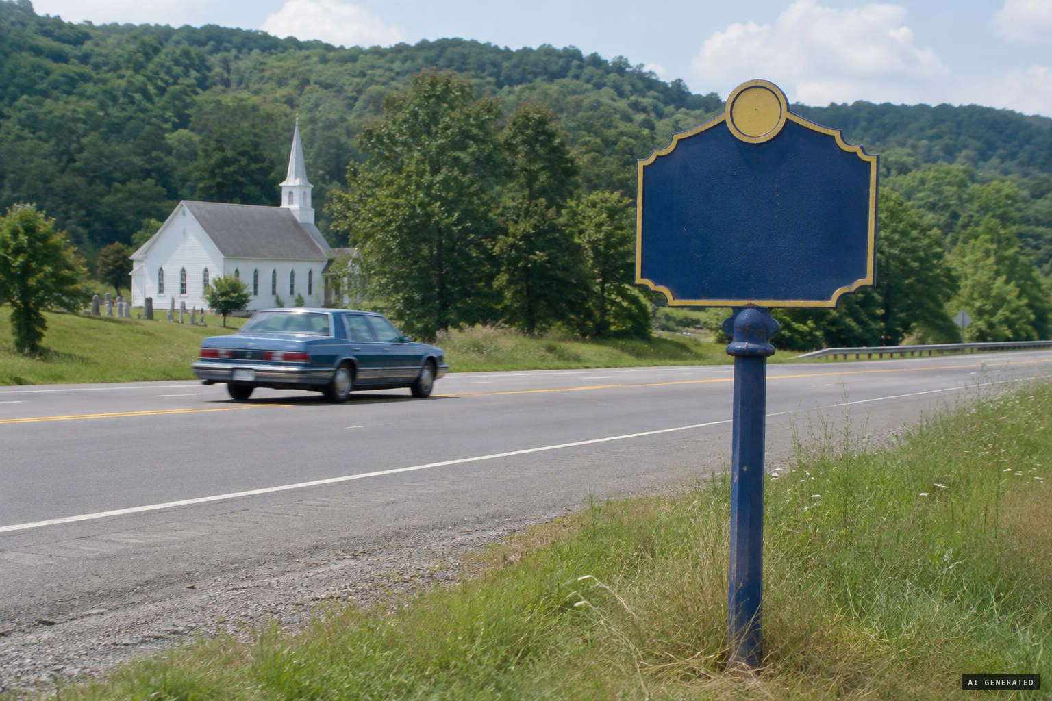 The historical marker beside US-60 near Sam Black Church