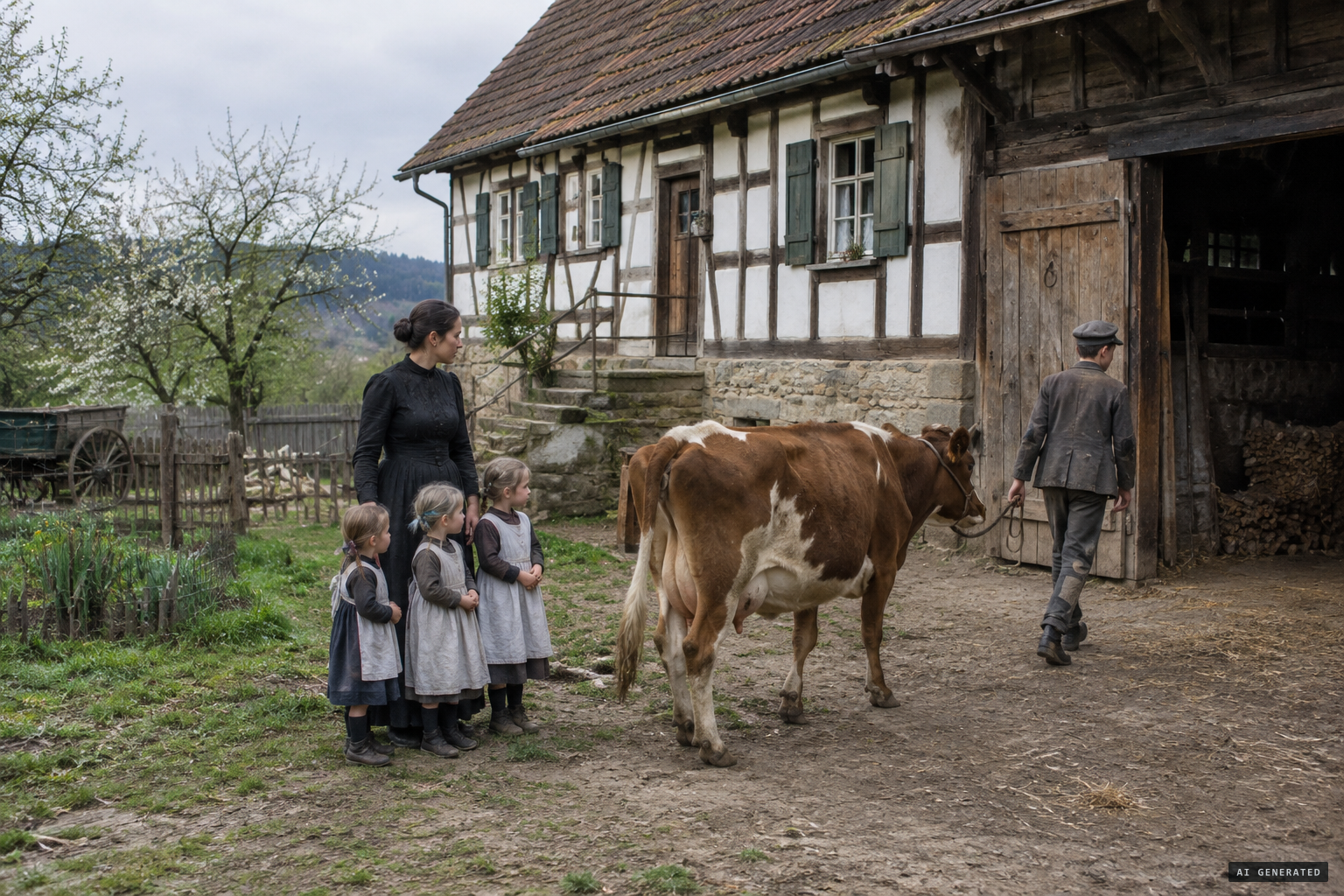 Widow Rosine Kleinknecht keeps the farm with her three daughters and her nephew Adolf