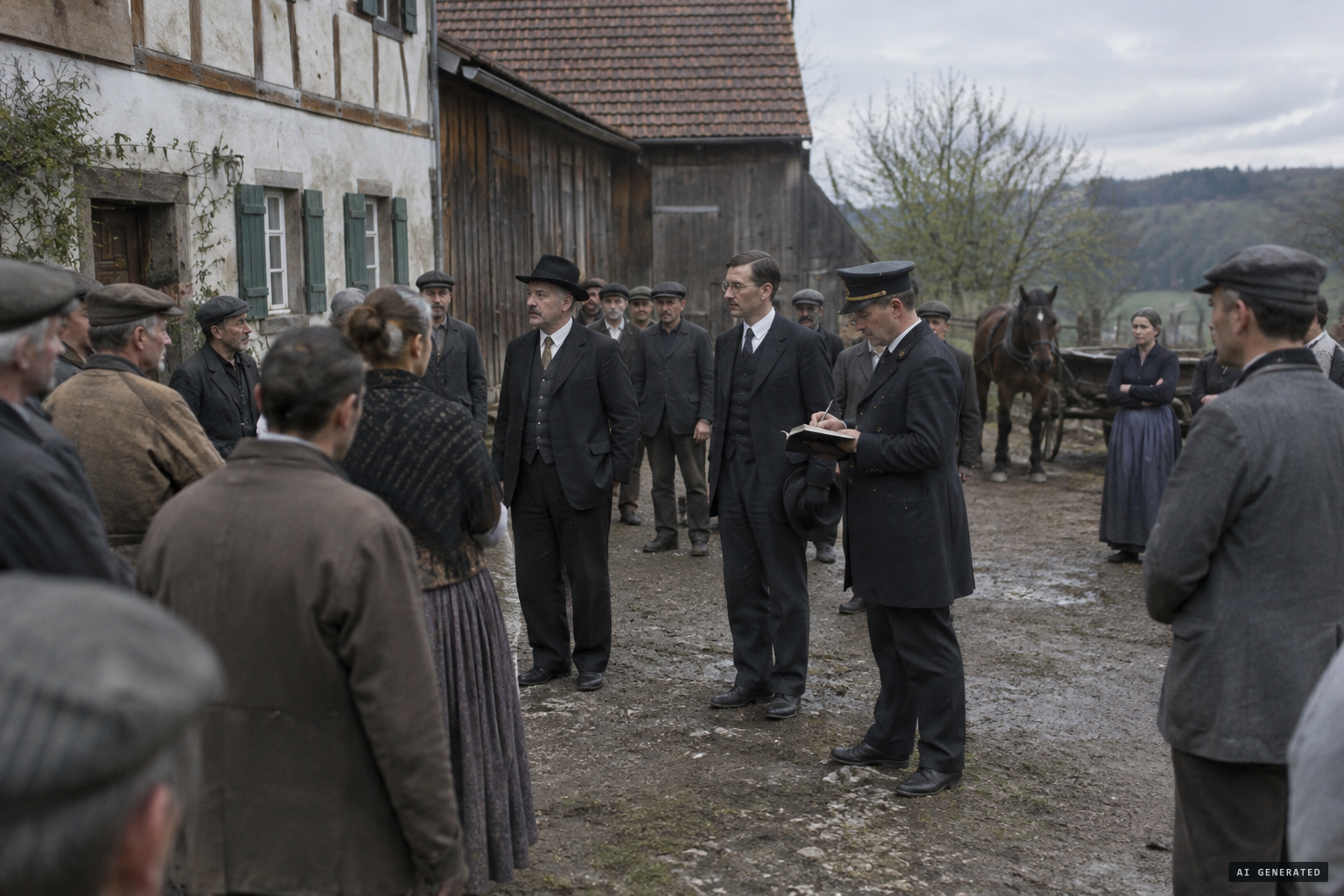 Neighbours, the Schultheiß, the teacher and officials come to witness and testify