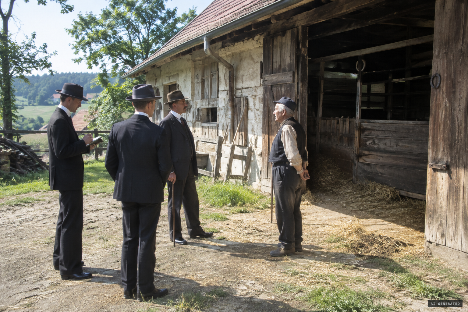 Three Tübingen professors inspect the abandoned site and question witnesses