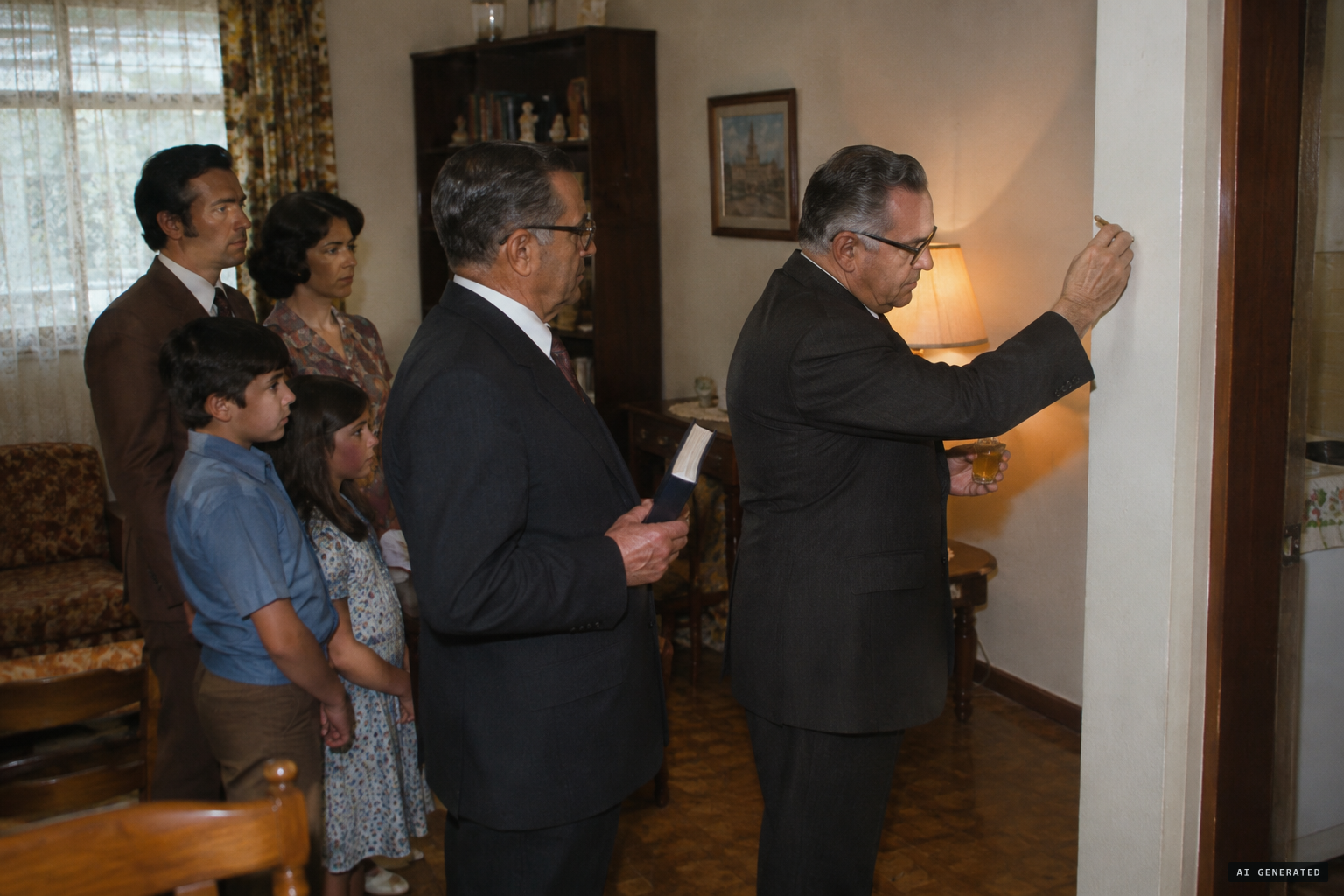Church leaders anoint the corners of the house with oil