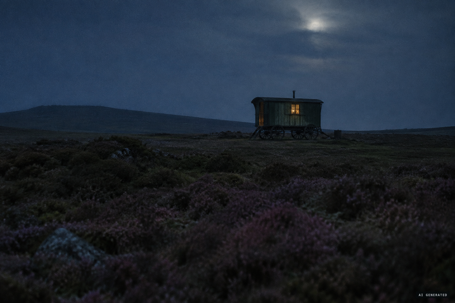 Theo Brown's caravan on the moor, summer 1924