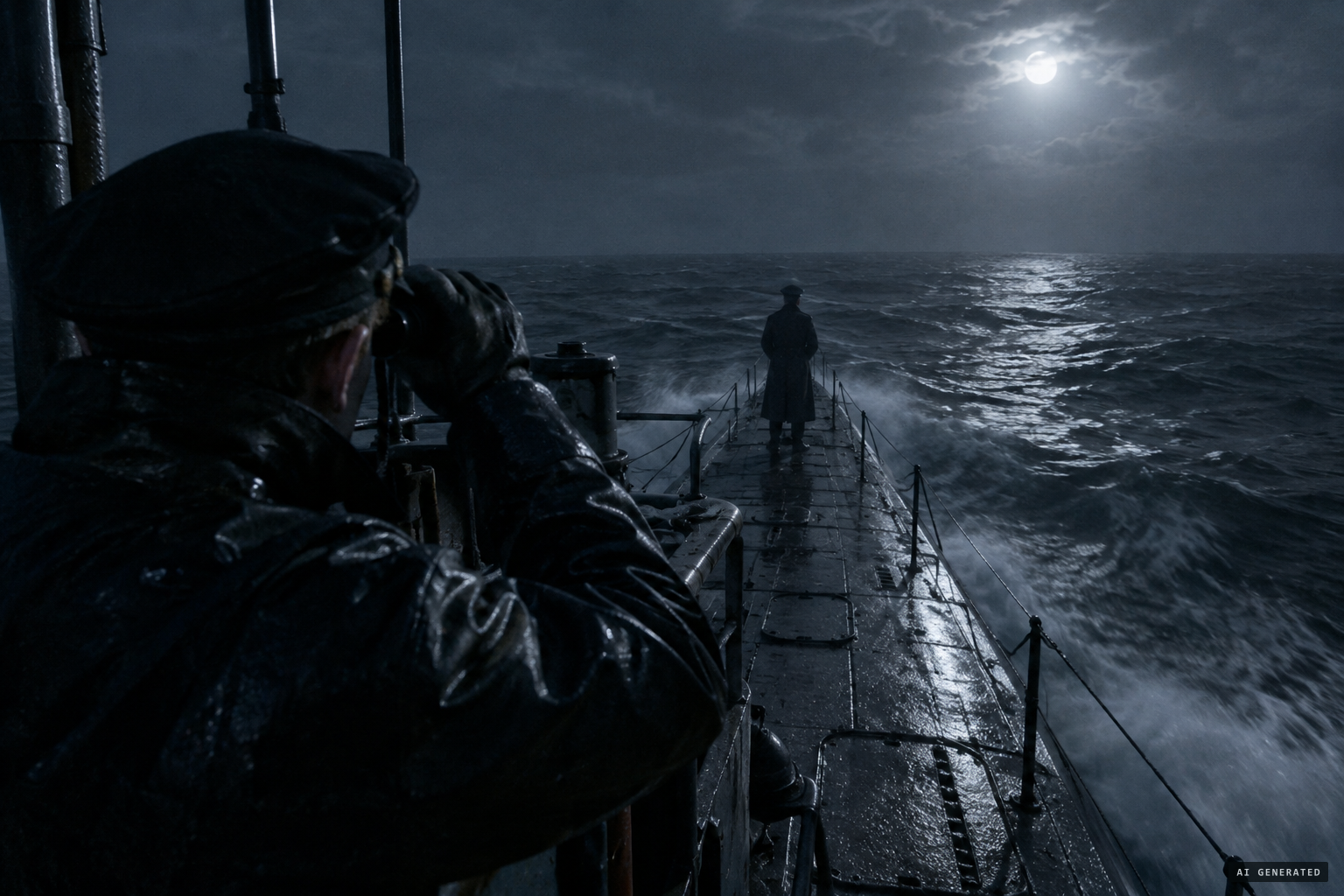 January 1918: a lookout sees a figure on deck though the hatches are sealed