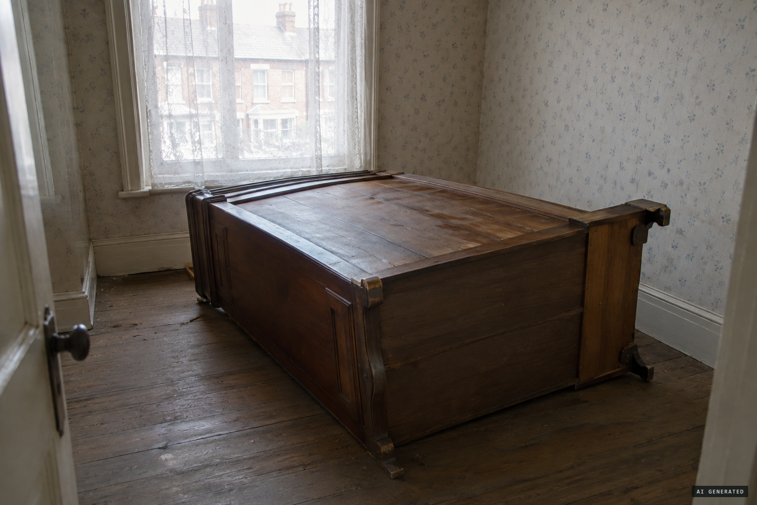 A wardrobe pushed over with no one nearby