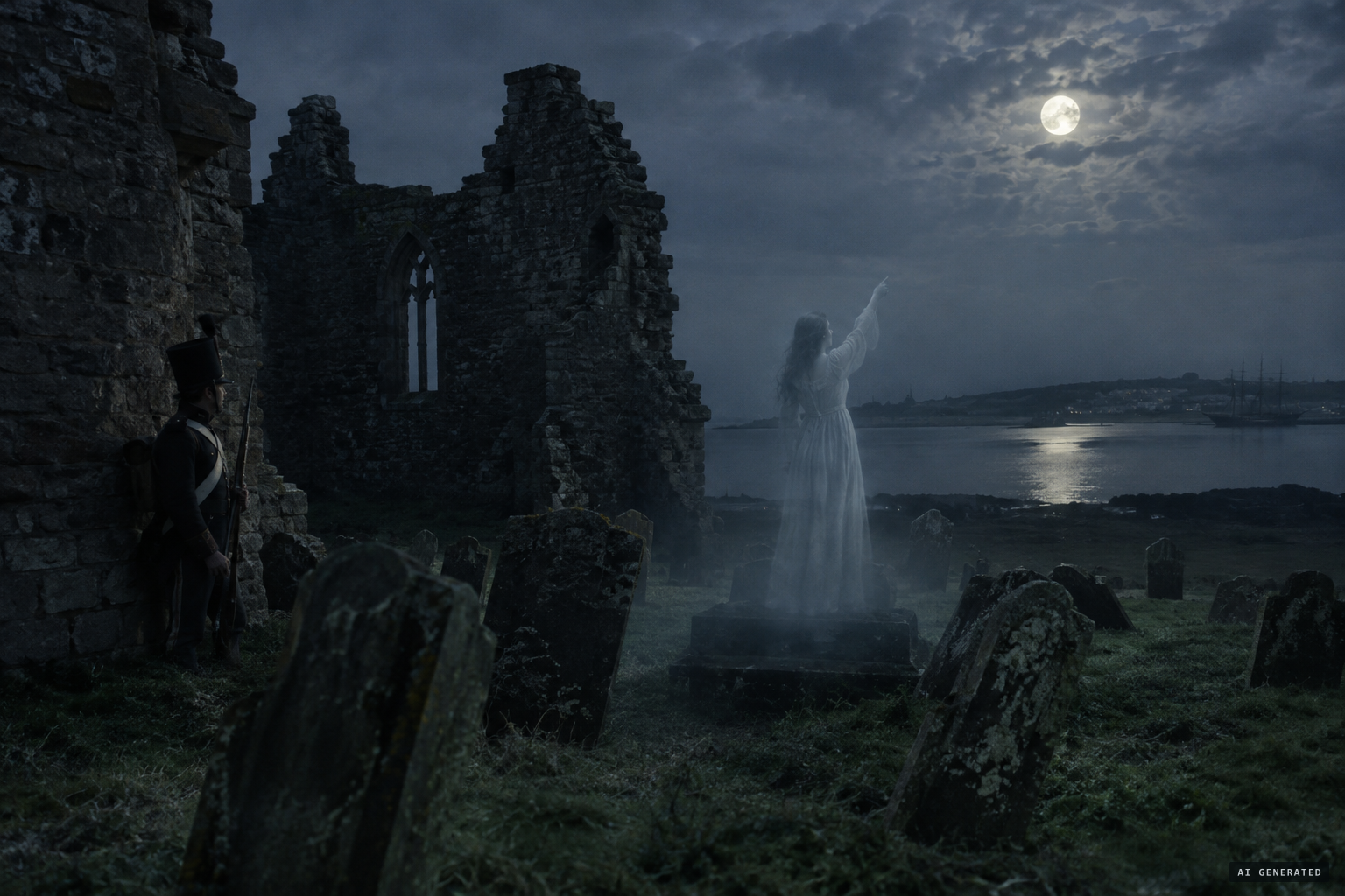She mounts a grave in the old churchyard and gradually vanishes