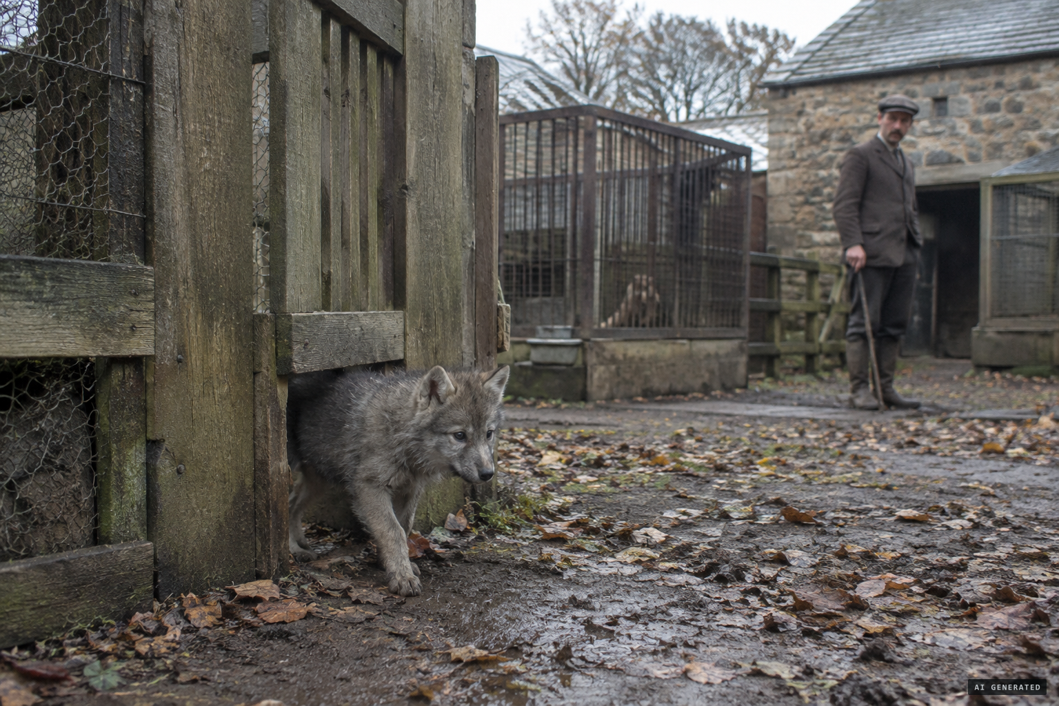 The wolf cub escapes from Captain Bain's menagerie at Shotley Bridge