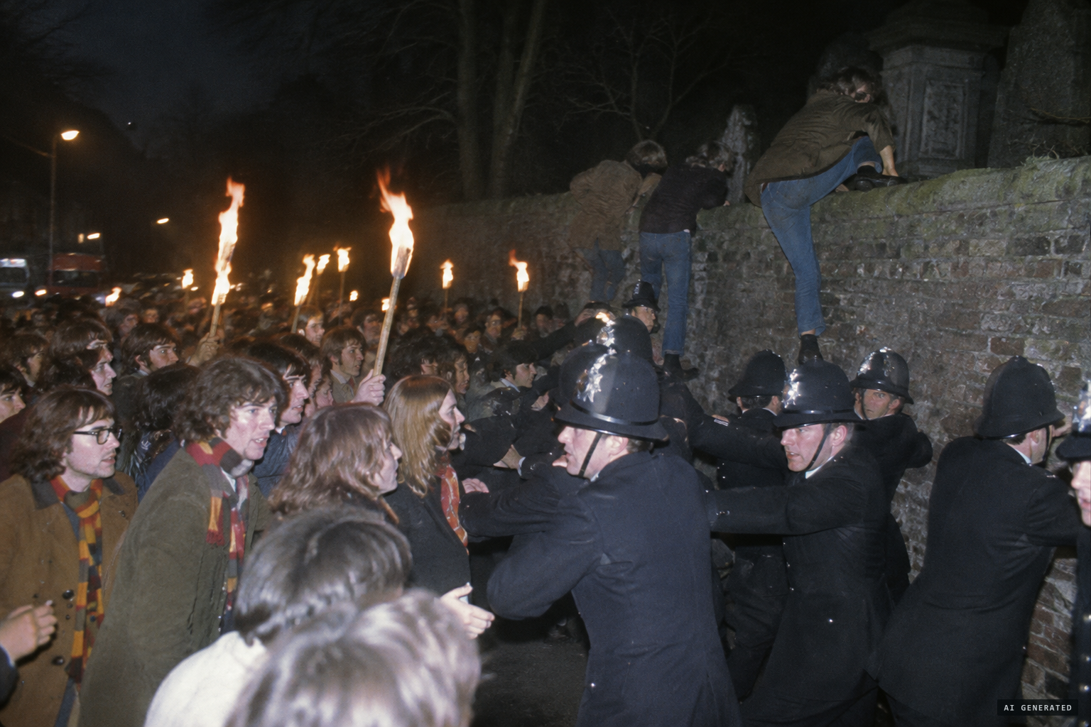 Friday 13 March 1970: the crowd floods the lane and climbs the walls