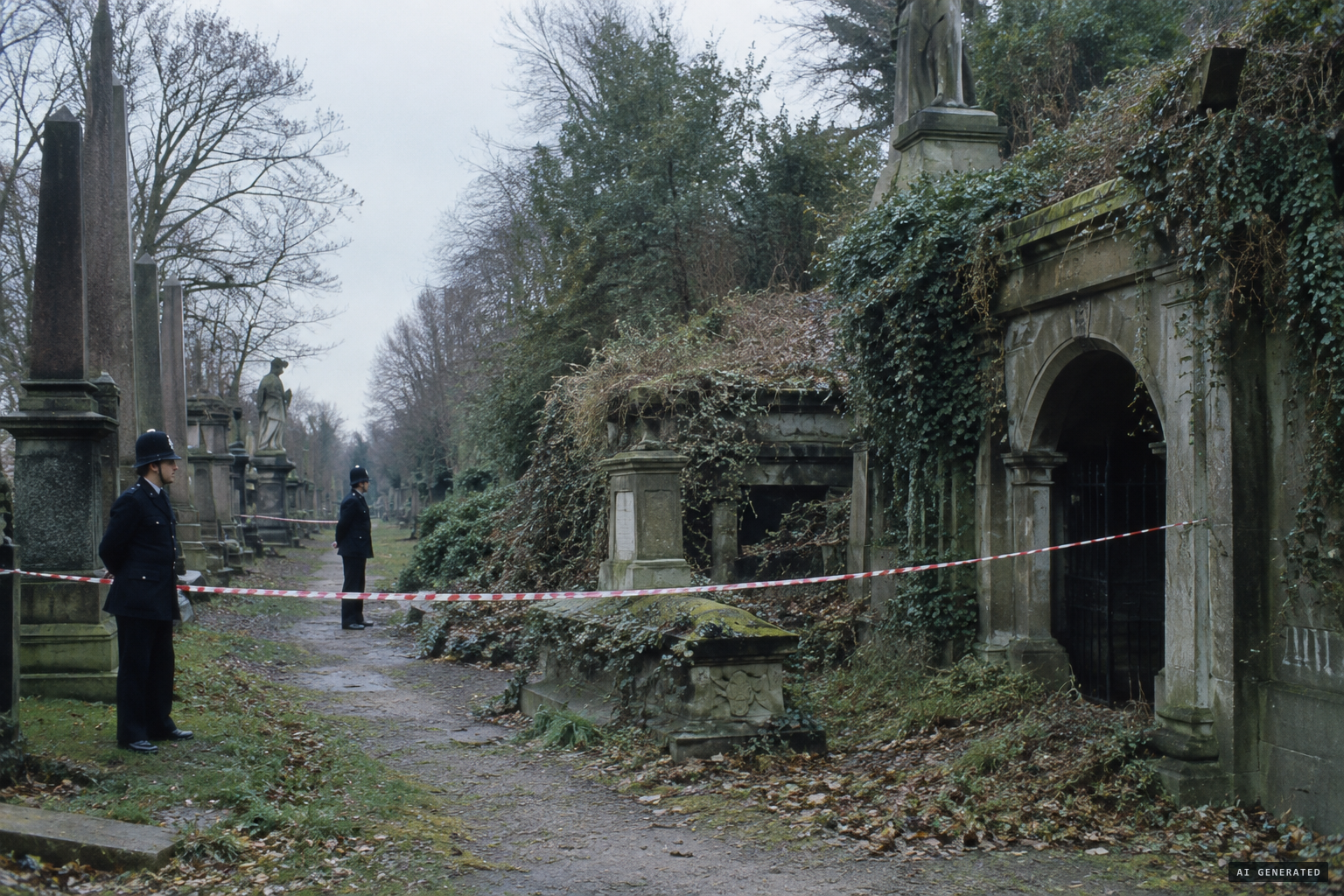 Police near the catacomb after remains were found