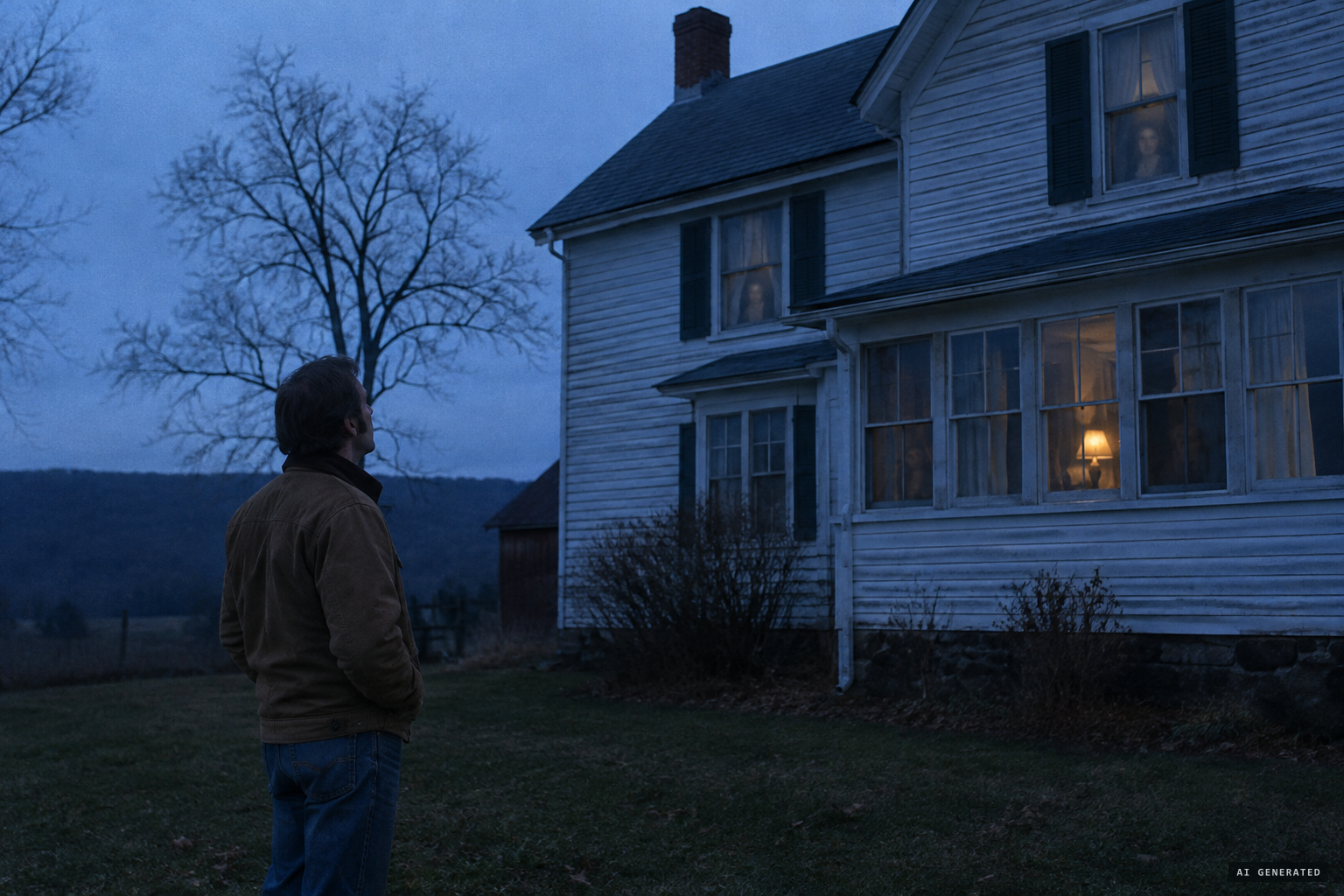 Phil sees strange faces at the windows, looking out at him