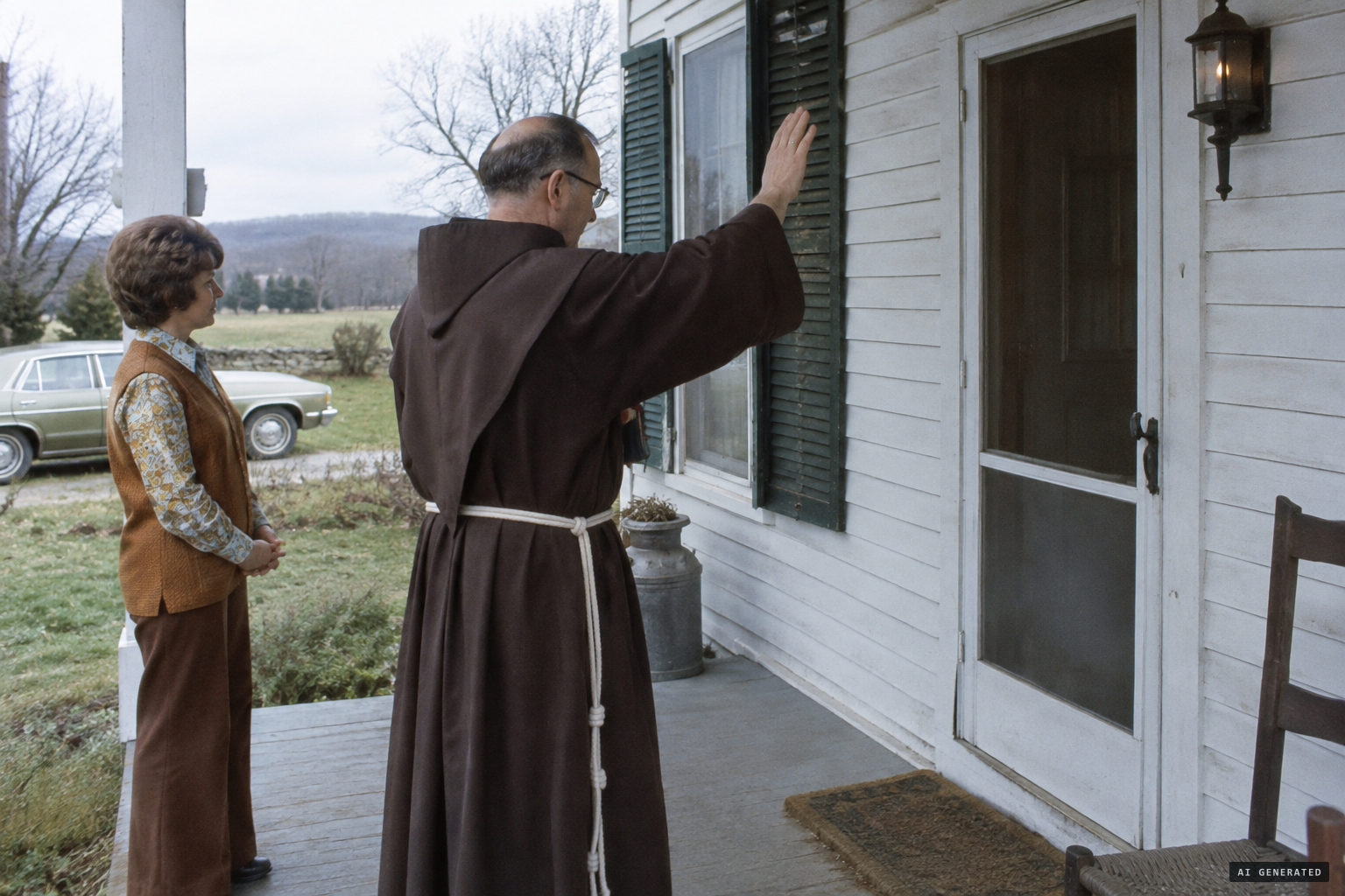 Fr. Alphonsus Trabold comes to bless the house