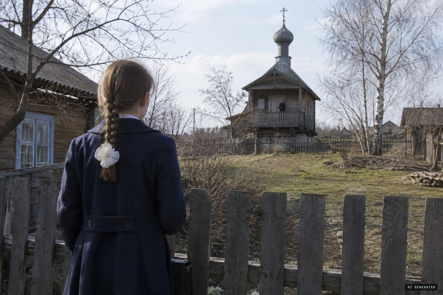 On 26 April 1987 a girl in her family's yard sees the Virgin in dark clothing on the chapel balcony.