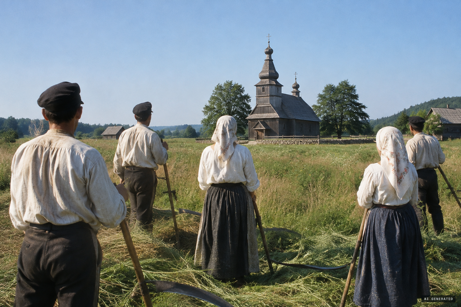 The mowers see an apparition near the village church
