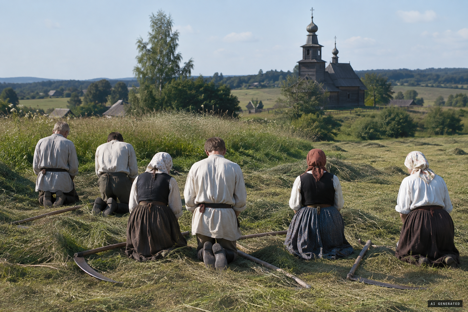 The mowers hear a message of war, a godless Russia and Ukraine's suffering