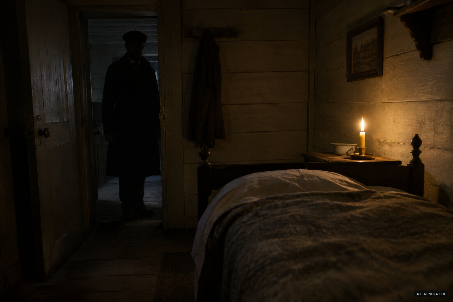 An earlier tenant sees a man in a black frock-coat and cloth cap in the bedroom