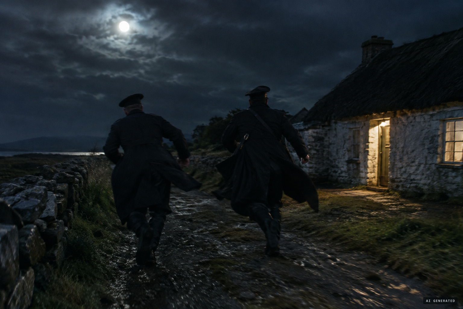 The officers flee the house