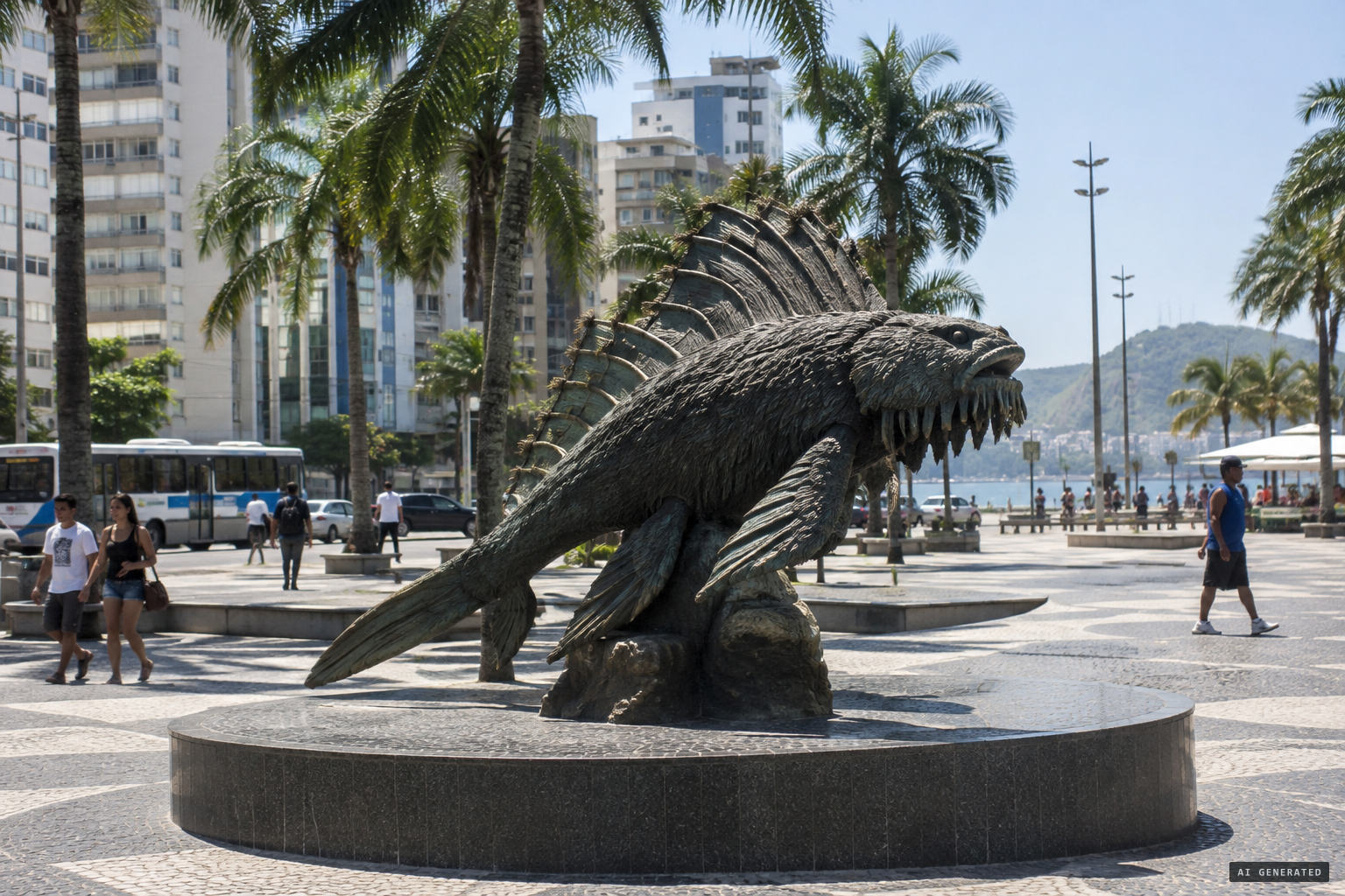 The statue of the Ipupiara at Praça 22 de Janeiro
