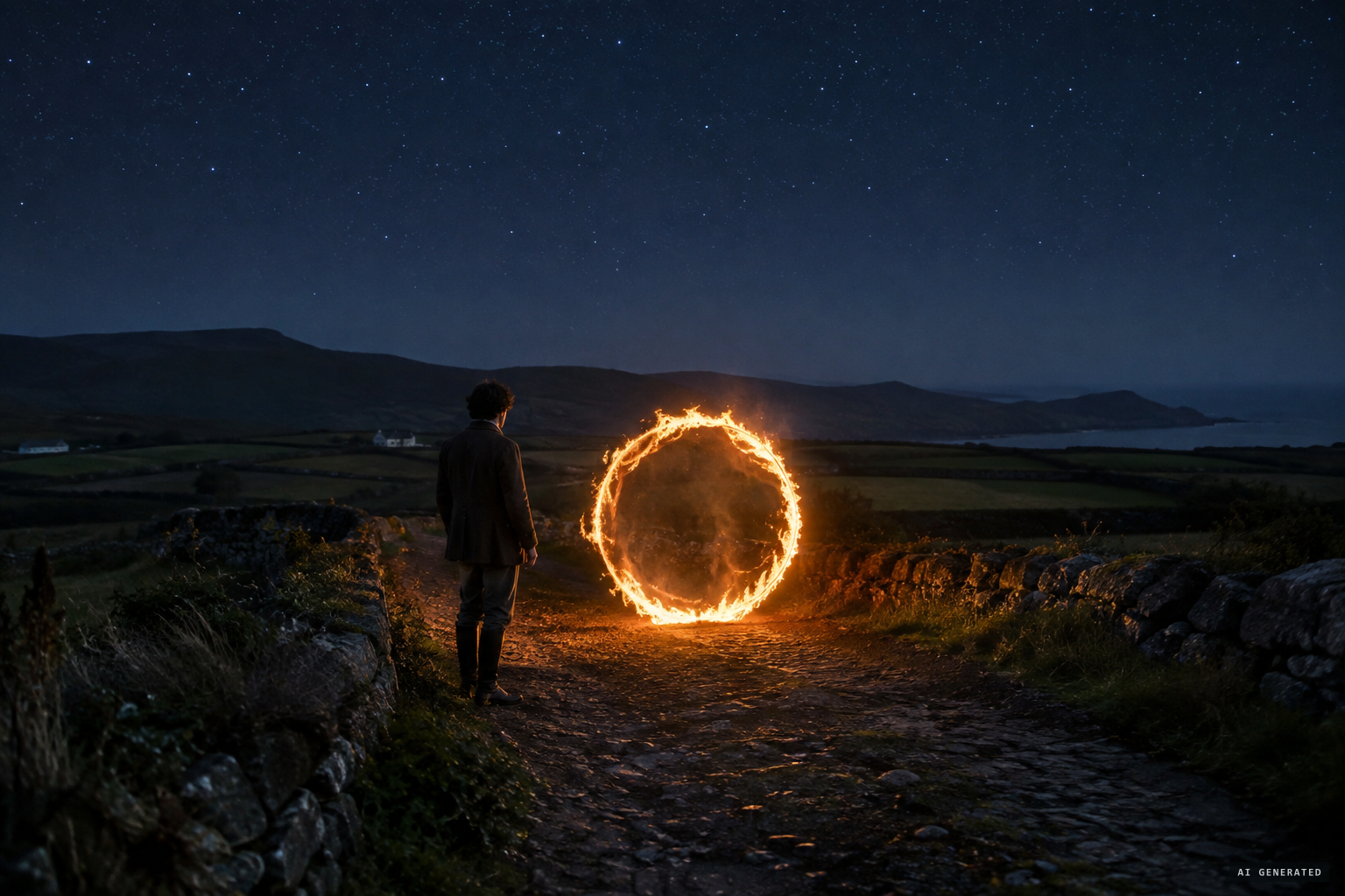A dark road, a young man, a wheel of fire that would not let him pass