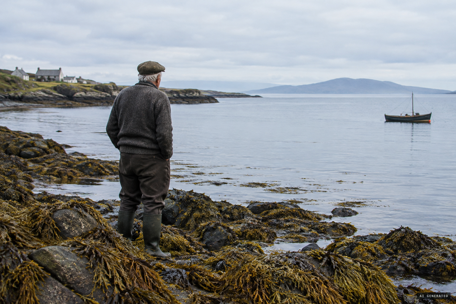 The old fisherman of Muck at the shore