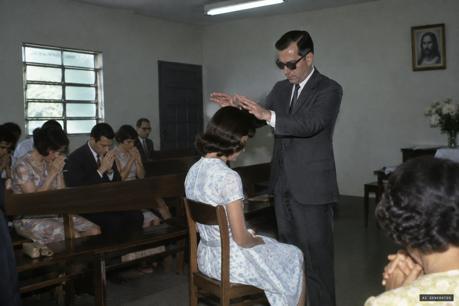 Maria José receives prayer and magnetic passes at Chico Xavier's centre