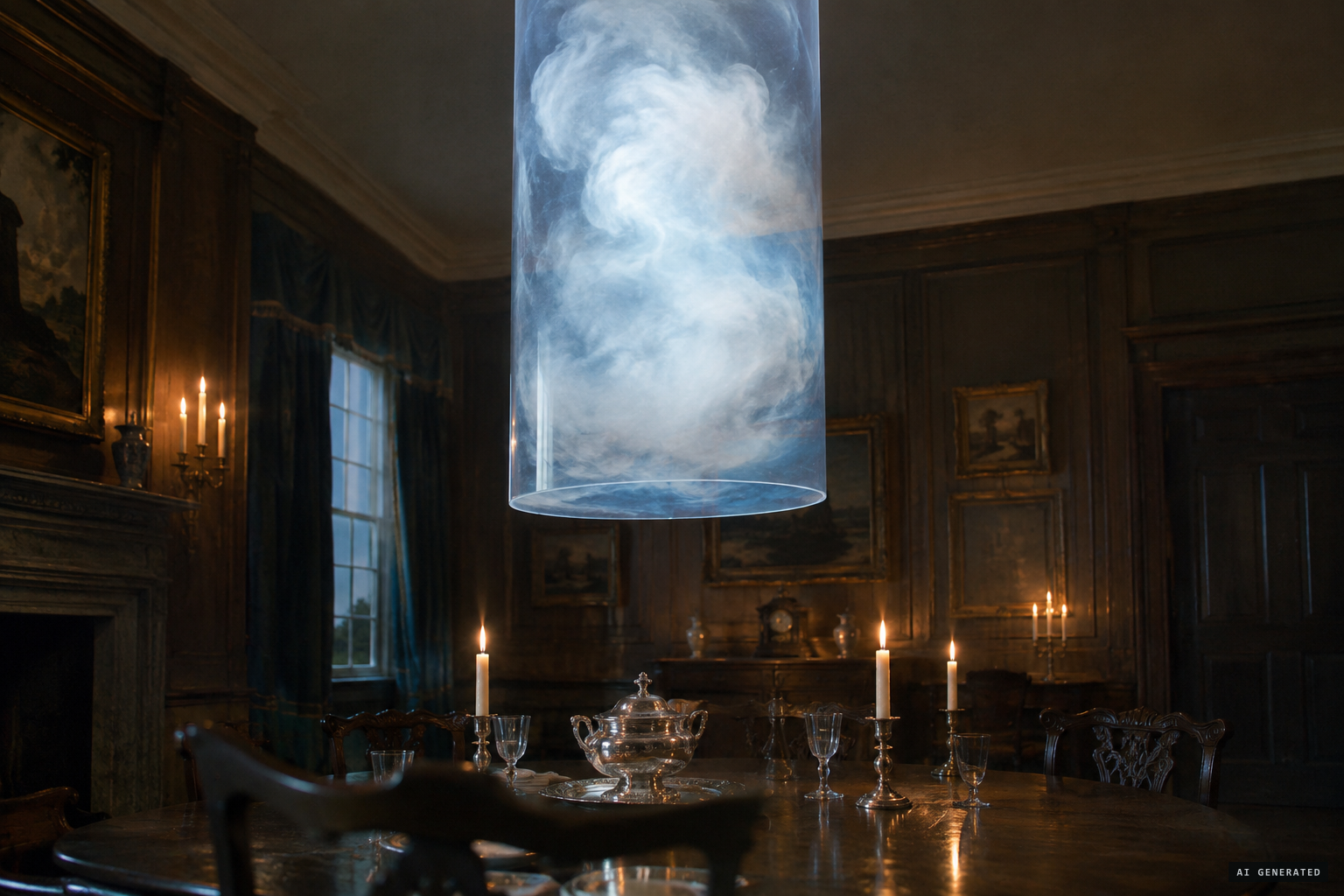 A cylindrical figure like a glass tube, full of white and pale azure fluid