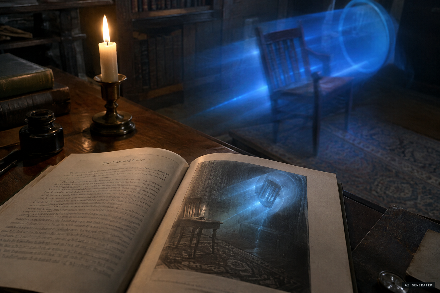 Later retellings added a candlelit table, bubbling fluid and a chair passing through