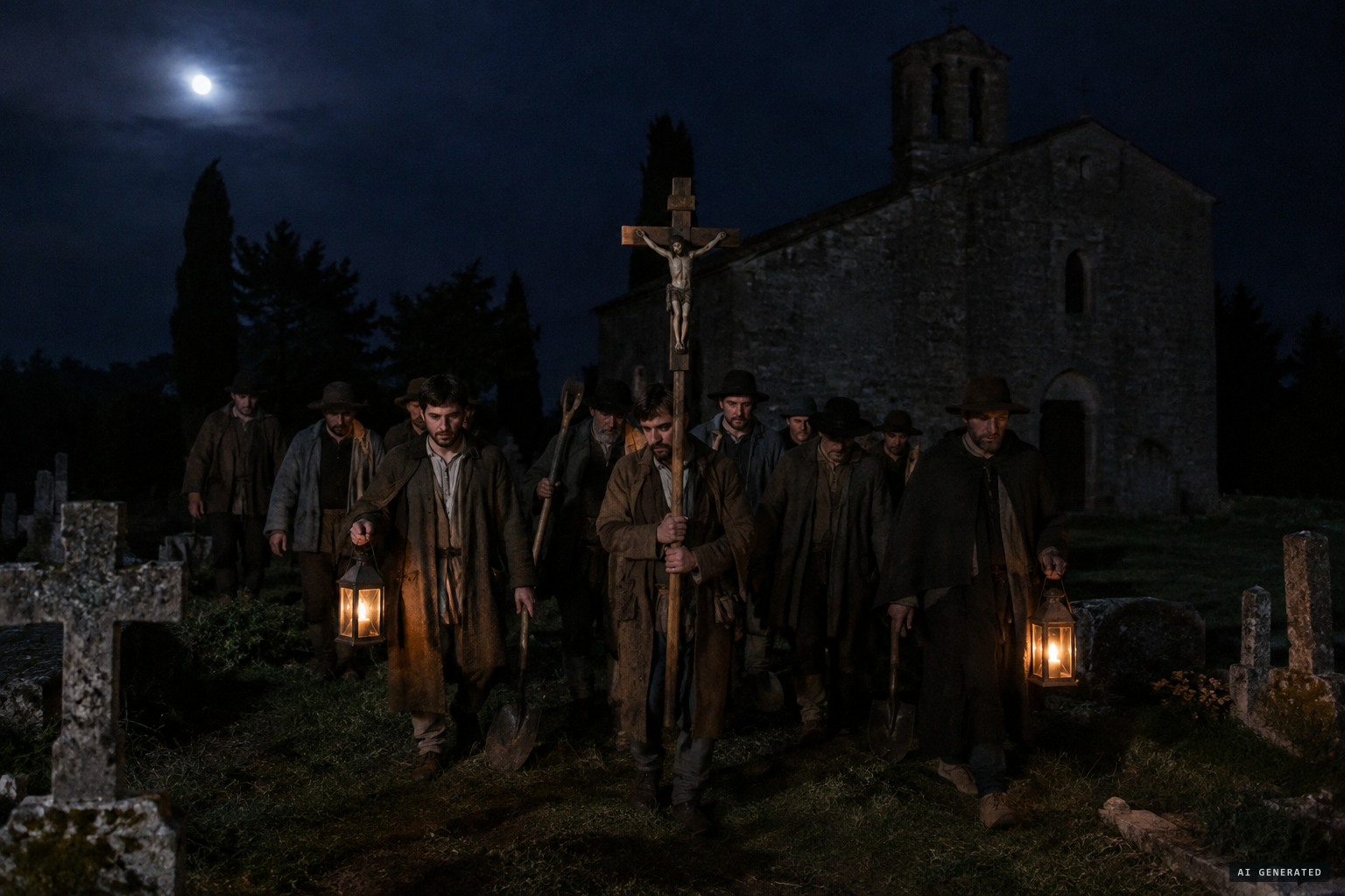 Nine men set out with two lanterns and a crucifix