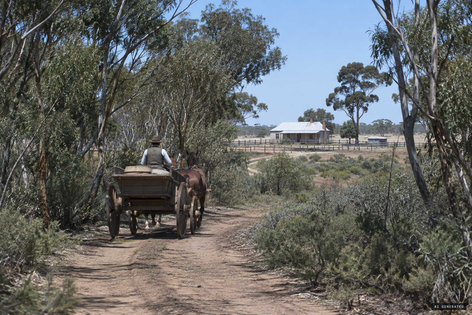 The Whipstick scrub and the road to the Christensen farm at Kamarooka