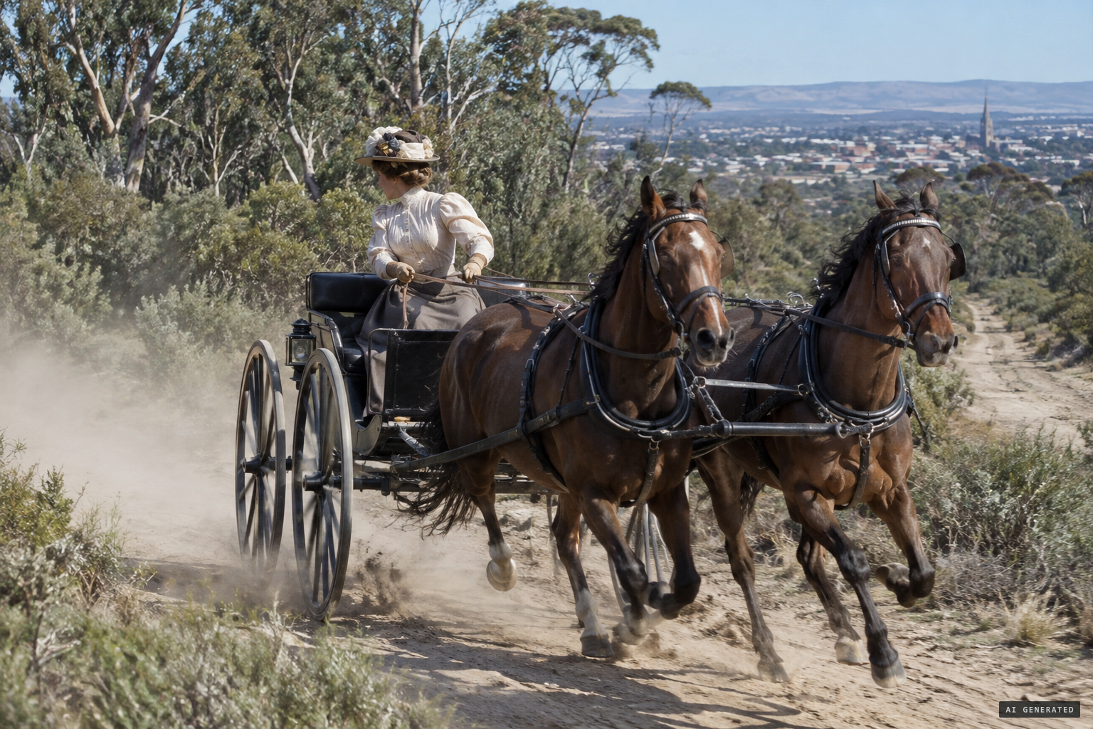 A woman driving a pair of horses to Bendigo was said to have been chased for a mile